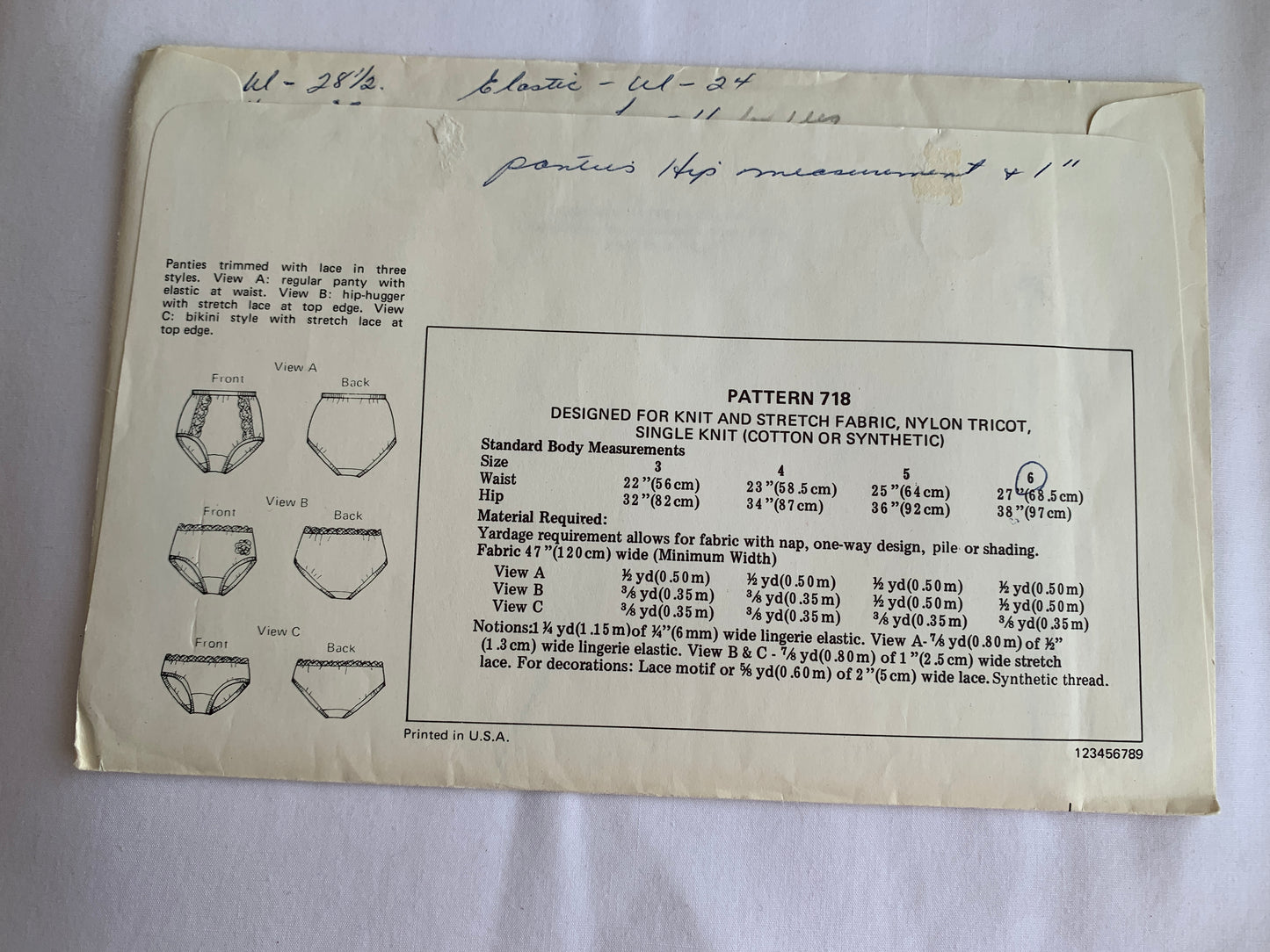 KWIK Sewing Pattern 718 Misses' Ladies Panties, 3 Variations, Hip-HUggar, Bikini, Underwear, Elastic Waist, Size 3-6, Uncut, Vintage 1970
