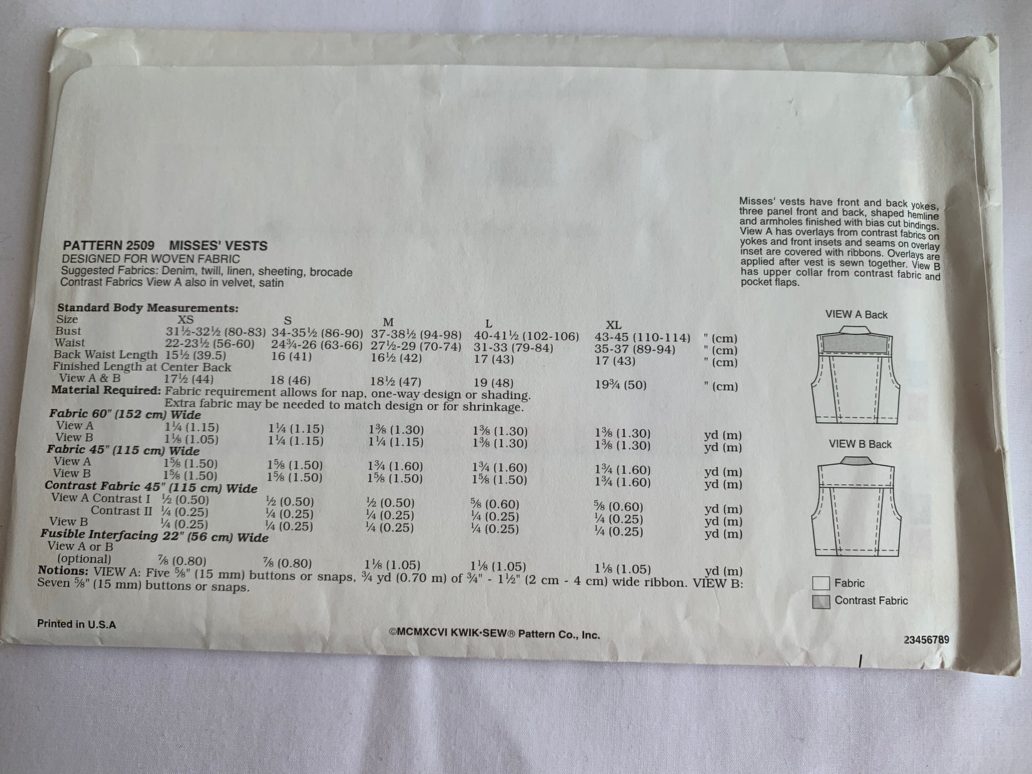 This pattern is complete, with instructions and all pattern pieces.  It is uncut and factory folded. The envelope may show storage and shelf wear with nicks or tears. The pictures are of the exact item you will be receiving.