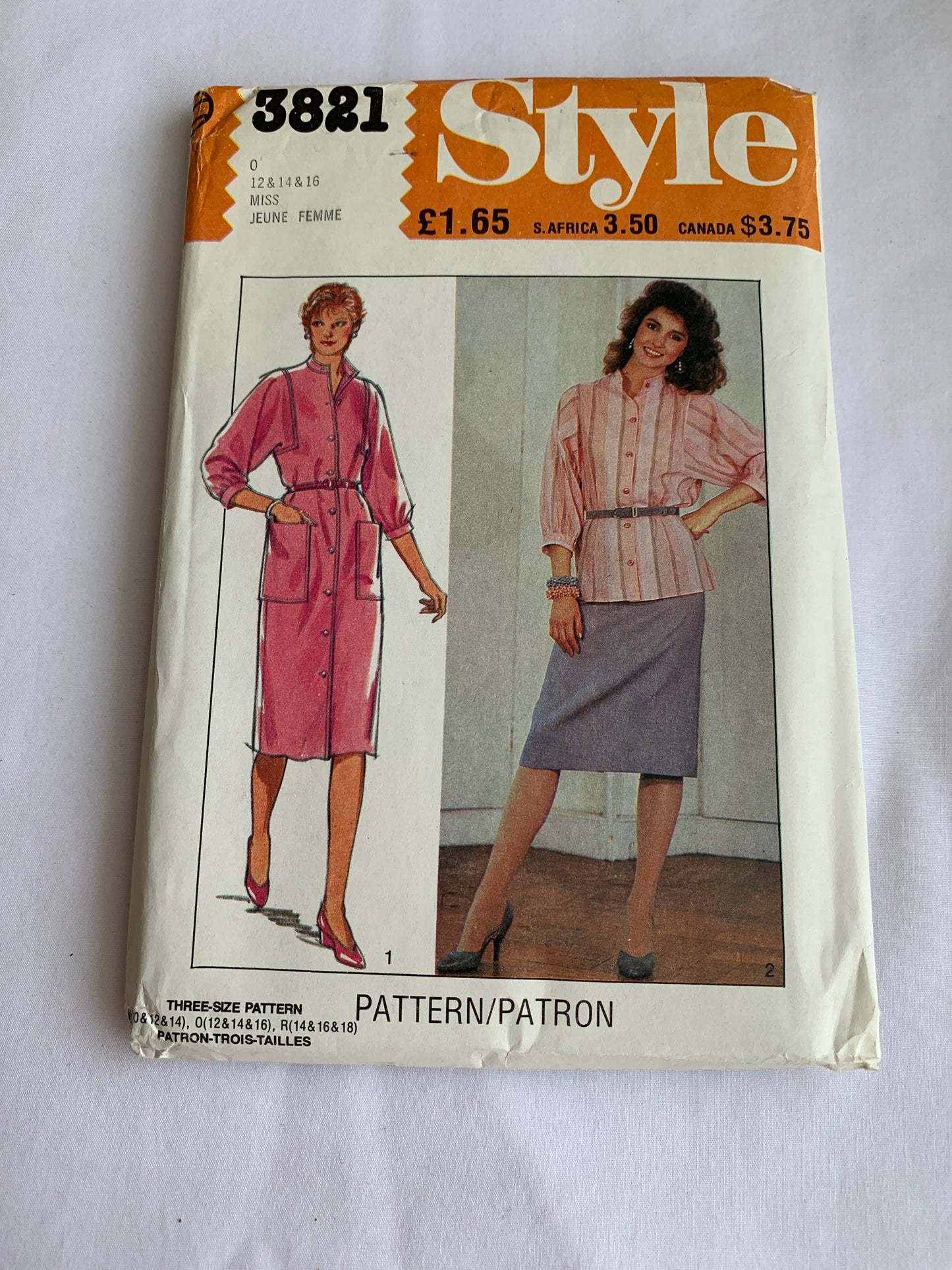 Style Sewing Pattern 3821 Misses' Top, Skirt, Dress, Pullover, Zipper Back, Pockets, Size 12-16, Uncut, Vintage 1982