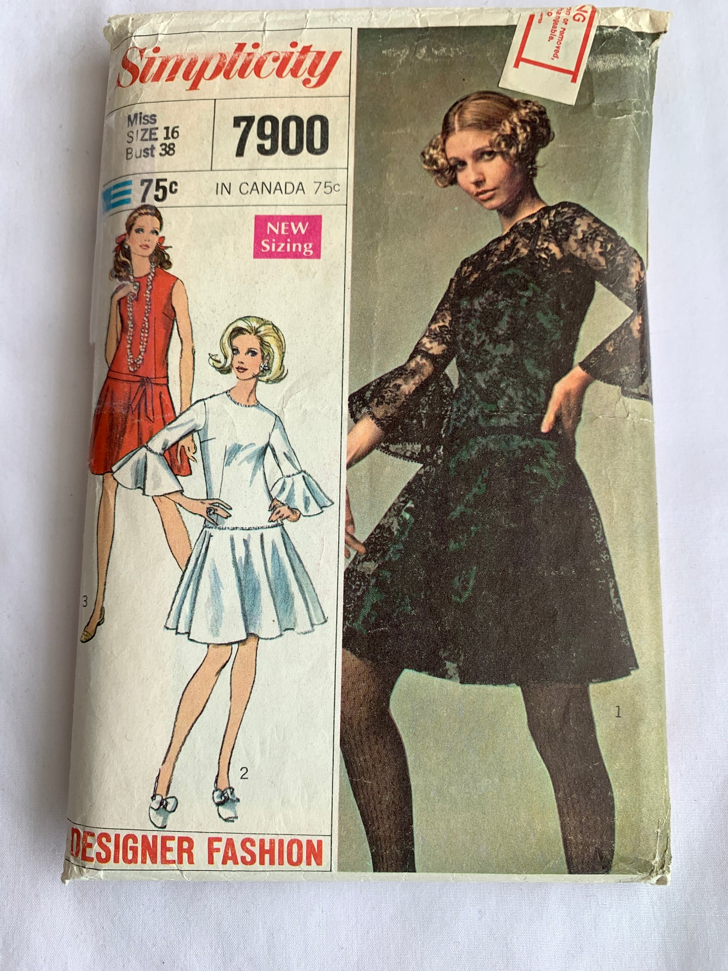Simplicity Sewing Pattern 7900 Misses' Dress, Slip, Low Waist, Round Neckline, Zipper Back, Long Sleeves, Sleeveless, Size 16, Cut, Vintage 1968
