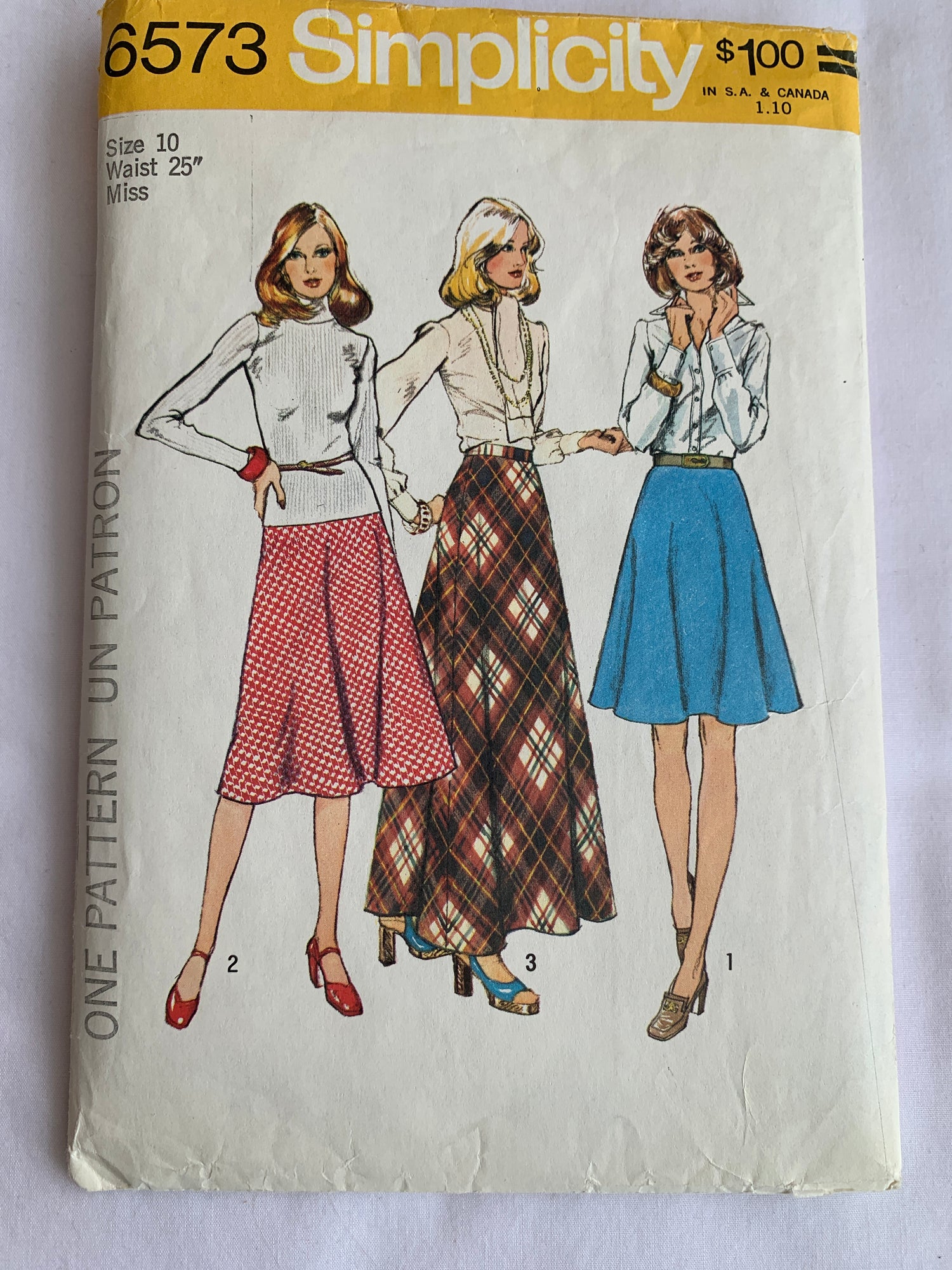 Simplicity Sewing Pattern 9765 Misses' Skirts, Bias, Side Zipper, Three Lengths, Size 10, Cut, Vintage 1974