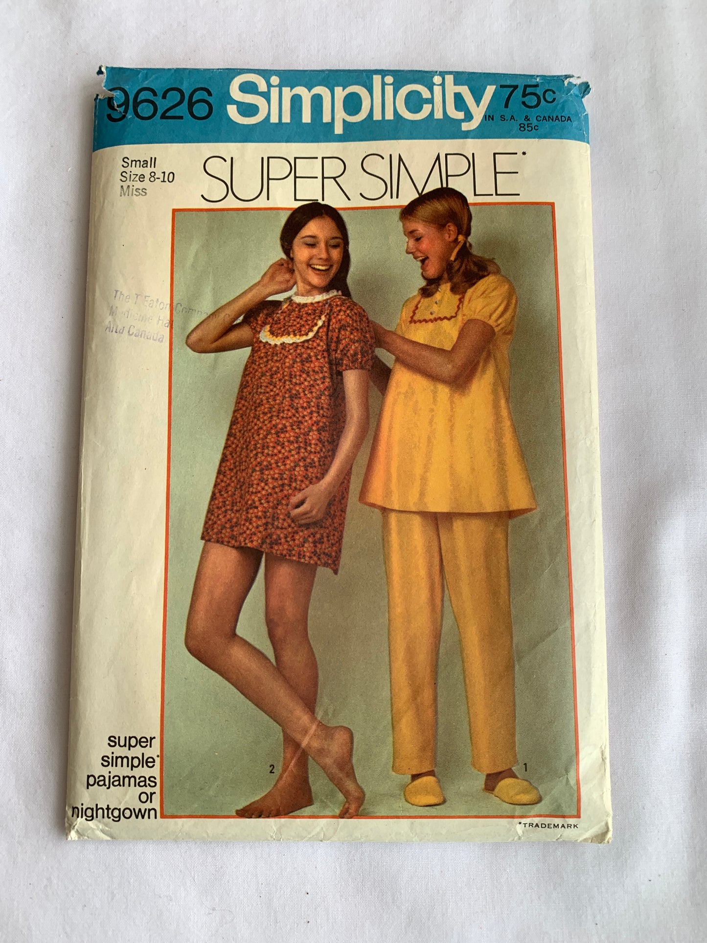 Simplicity Sewing Pattern 9626 Misses' Nightgown, Pants, Top, Pajamas, 2 Lengths, Size 8 , Cut, Vintage 1971