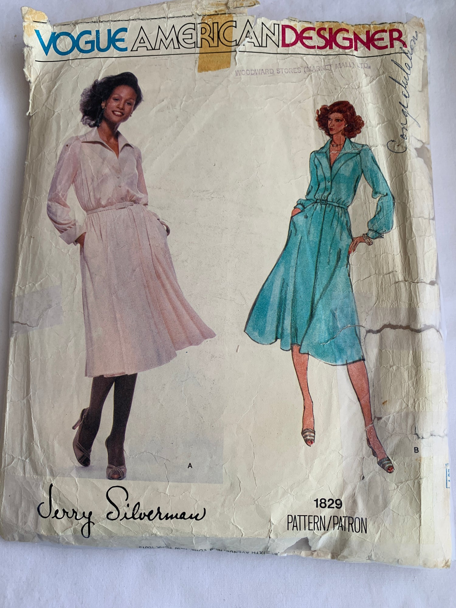 Vogue Sewing Pattern 1829 Misses' Dress, Long Sleeves, Pockets, Button Front, Size 12, Cut, Vintage 1989