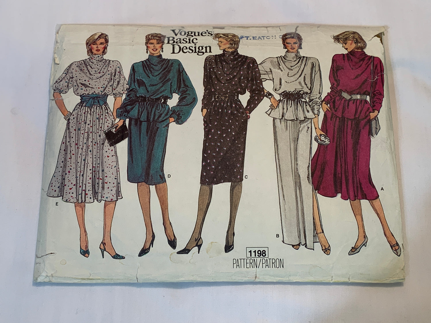 Vogue Sewing Pattern 1198 Misses' Top, Skirt, Dress, Loose-Fitting, Pockets, Loose-Fitting, Size 12, Cut, Vintage 1980