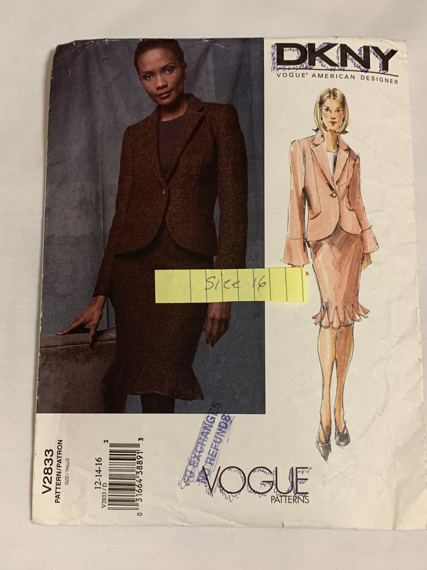 Vogue Sewing Pattern V2833 Misses'/Misses' Petite Lined Jacket, Skirt, Shoulder Pads, Zipper Back, Pockets, Princess Seams, Size 12-16, Cut, 2004