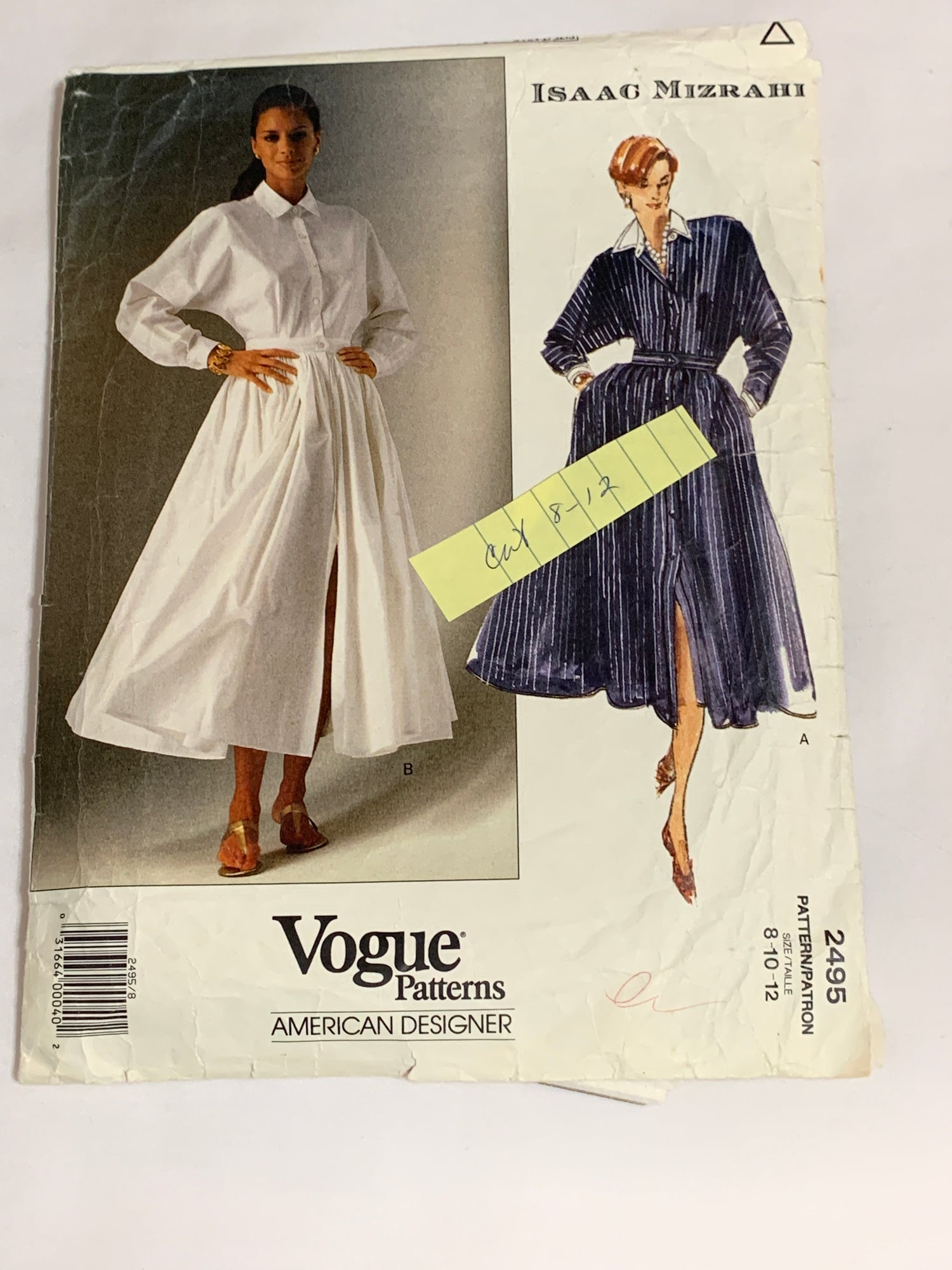 Vogue Sewing Pattern Isaac Mizrahi V7872 Misses' Dress, Loose-Fitting, Two Lengths, Button Front, Size 8-12, Cut, Vintage 1990