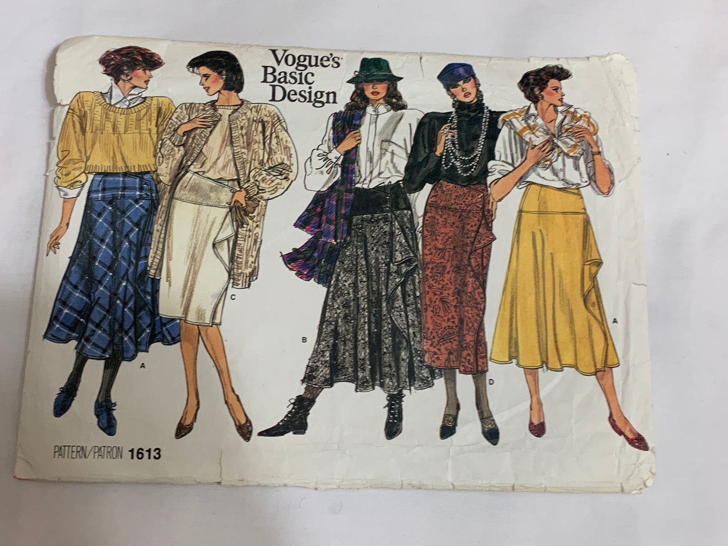 Vogue Sewing Pattern 1613 Misses' Skirts, Three Lengths, Flared, Wrap, Waistband, Size 12-16, Cut, Vintage 1985