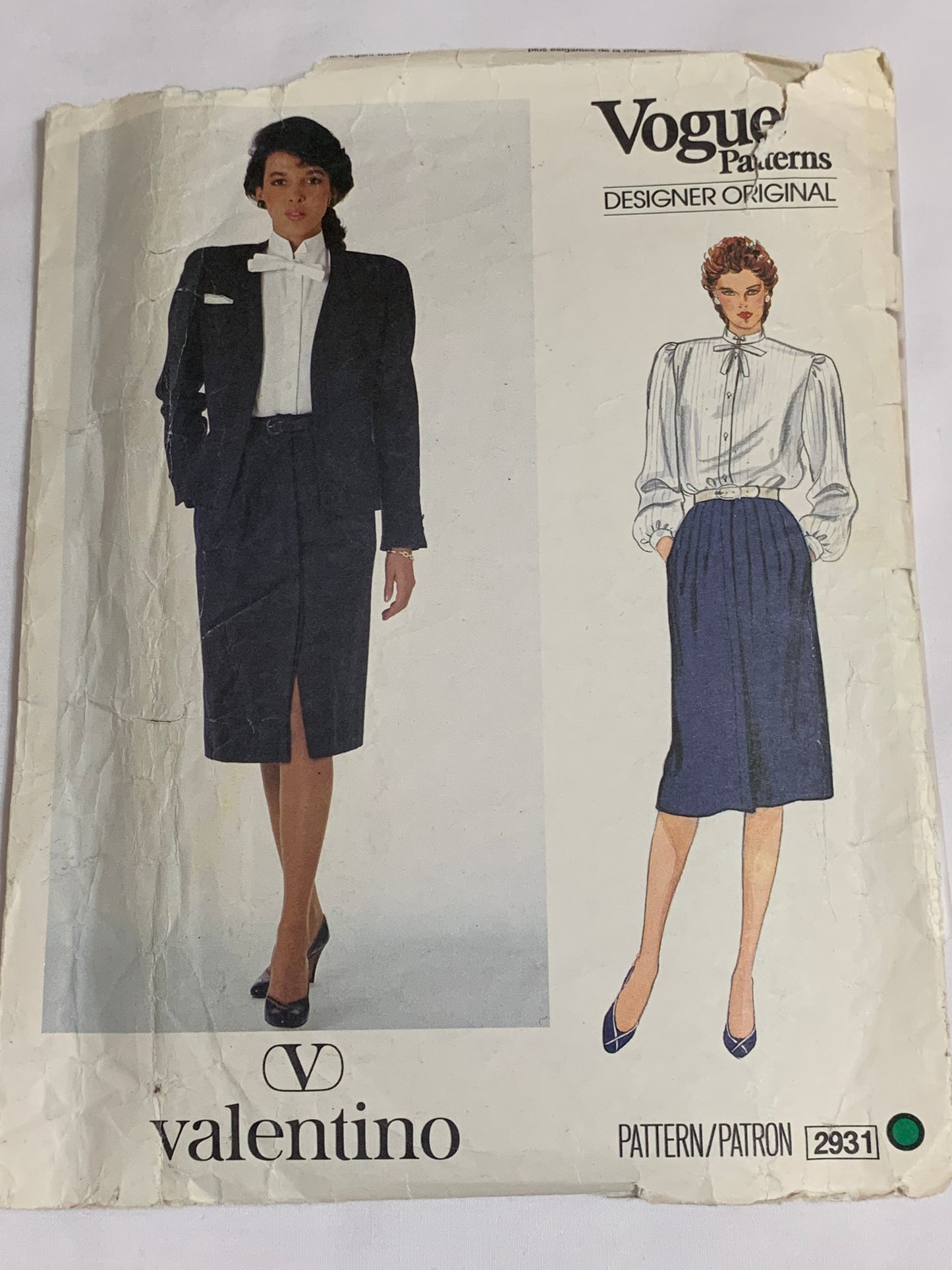 Vogue Sewing Pattern 9977 Misses'/Misses' Petite Jacket, Skirt, Blouse, Bow, Semi-Fitted, Size 12, Cut, Vintage 1987