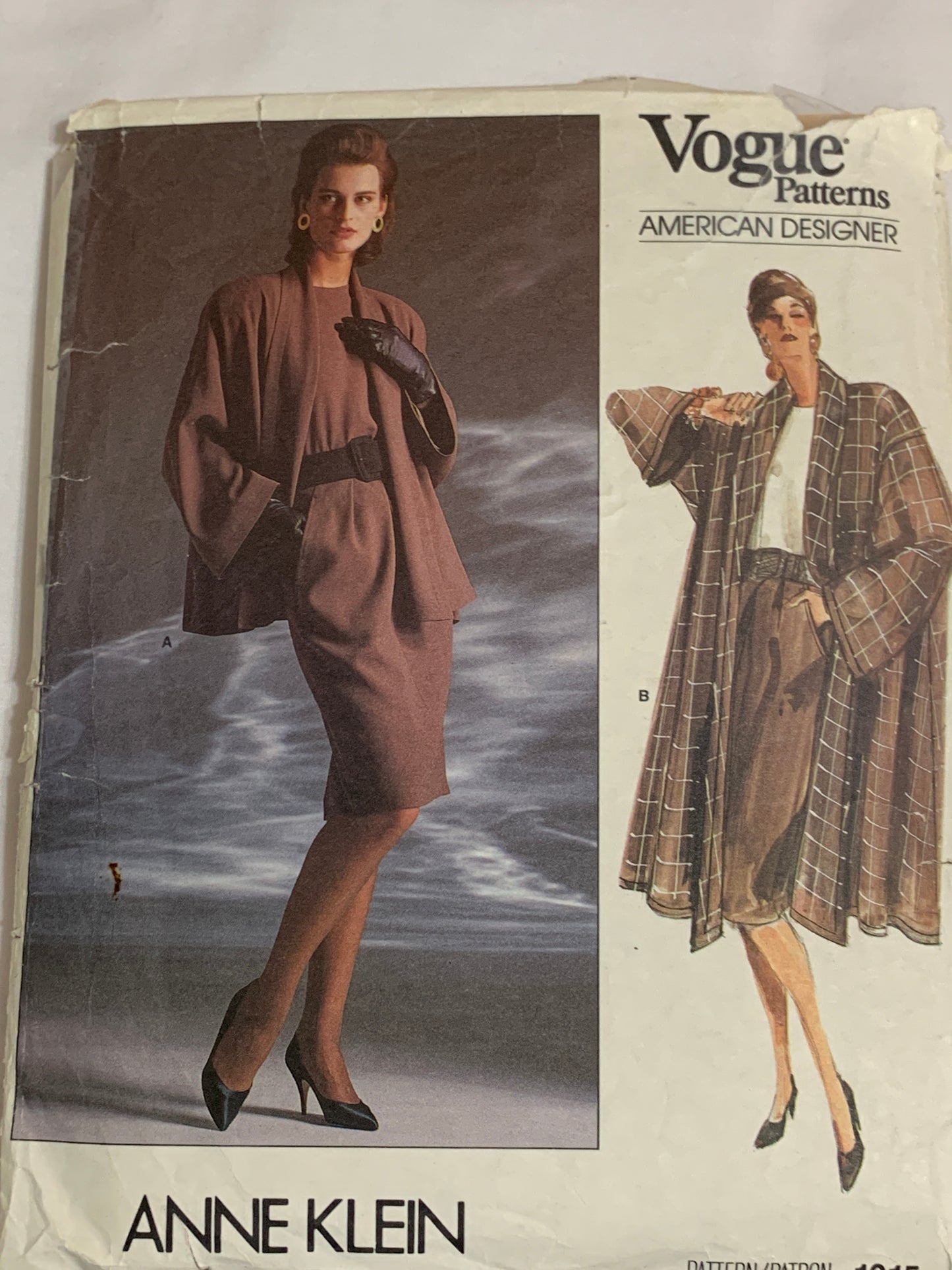 Vogue Anne Klein Sewing Pattern 1915 Misses' Jacket, Skirt, Coat, Top, Pockets, Loose-Fitting, Shawl Collar, Size 8-12, Cut, Vintage 1987