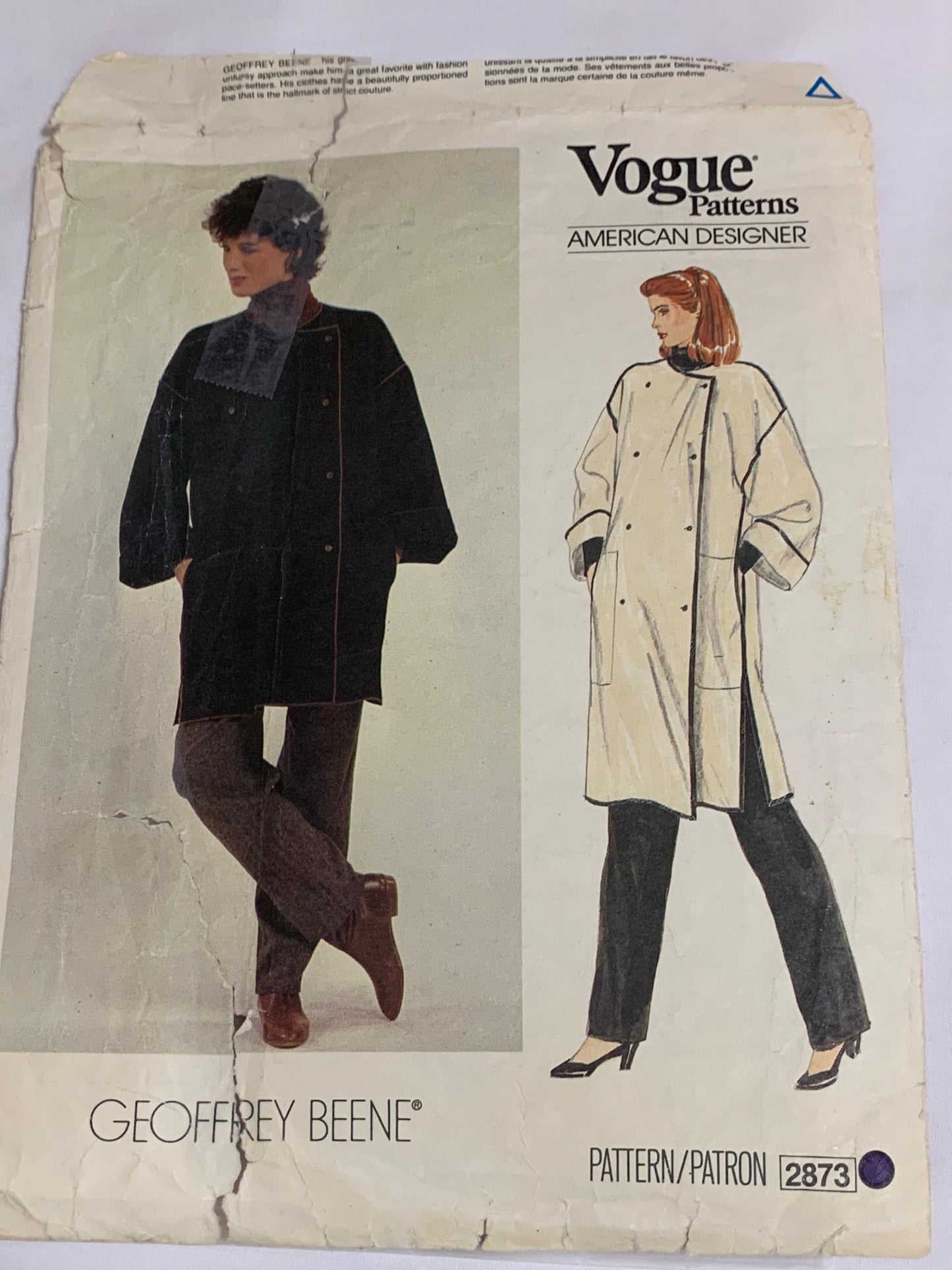 Vogue Geoffrey Beene Sewing Pattern 2873 Misses' Jacket, Coat, Pockets, Loose-Fitting, Button Front, Size 8-10, Cut, Vintage 1987