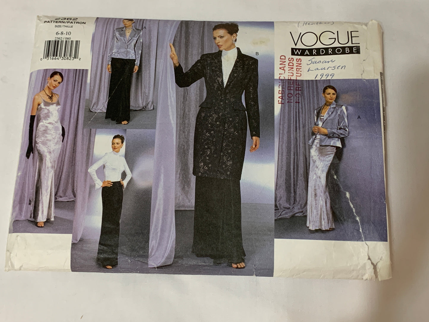 Vogue Sewing Pattern 2362 Misses' Jacket, Dress, Blouse, Skirt, Size 6-10, Cut, Vintage 1999