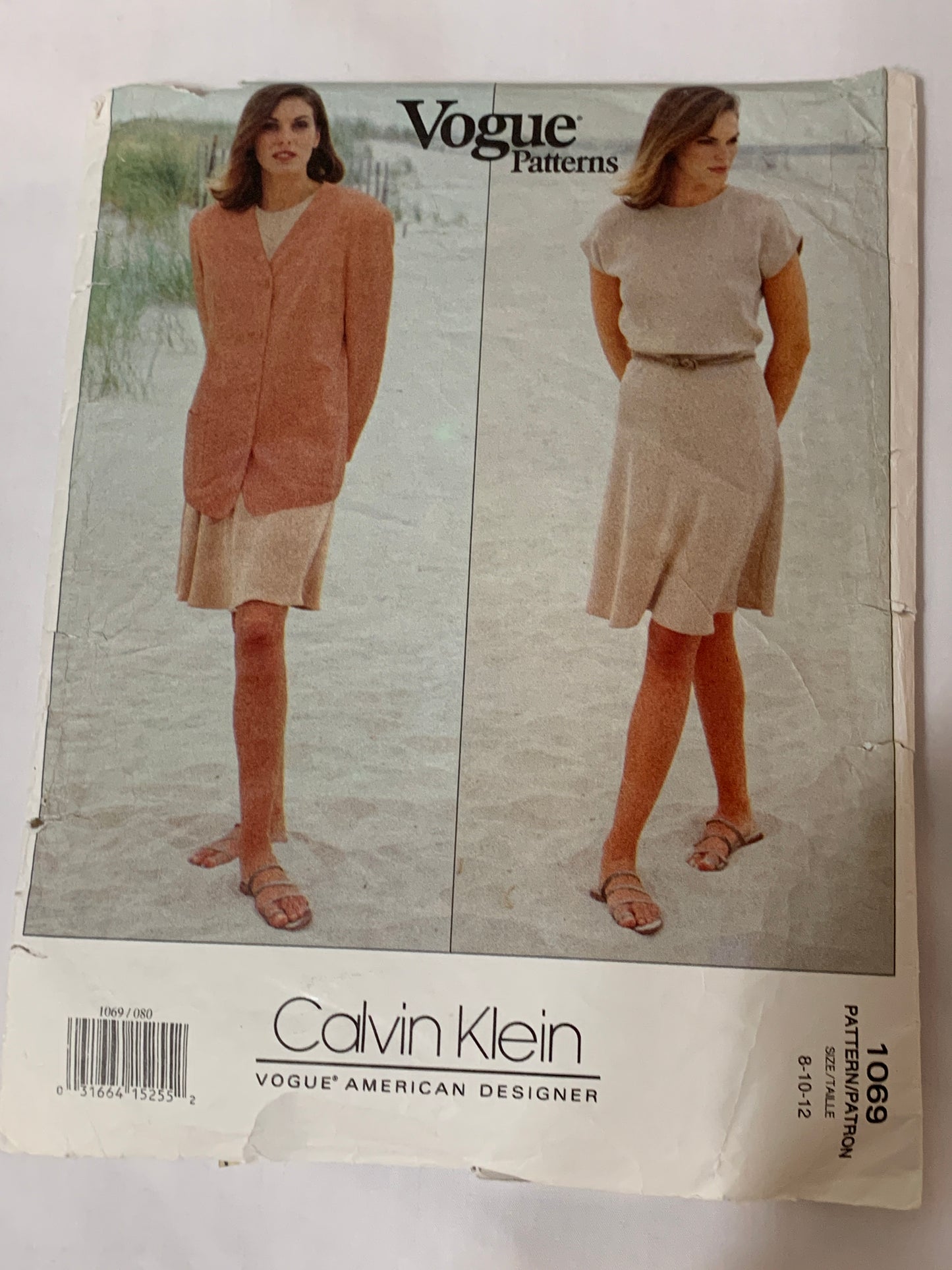 Vogue Calvin Klein Sewing Pattern 1069 Misses' Jacket, Dress, Loose-Fitting, Lined, Size 8-12, Cut, Vintage 1993