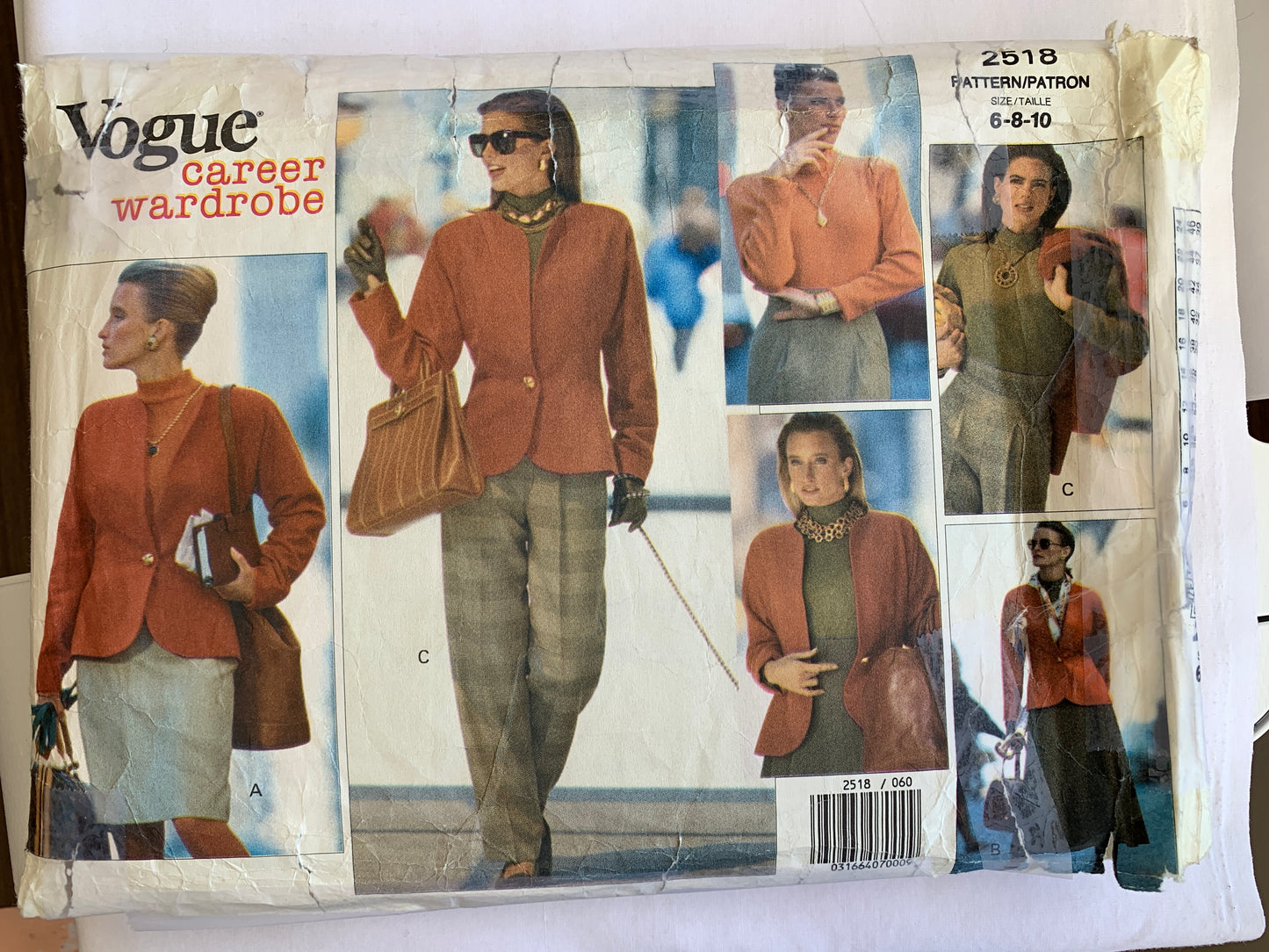 Vogue Sewing Pattern 2518 Misses' Jacket, Top, Pants, Skirt, Loose-Fitting, Zipper Back, Pockets, Size 12, Cut, Vintage 1990