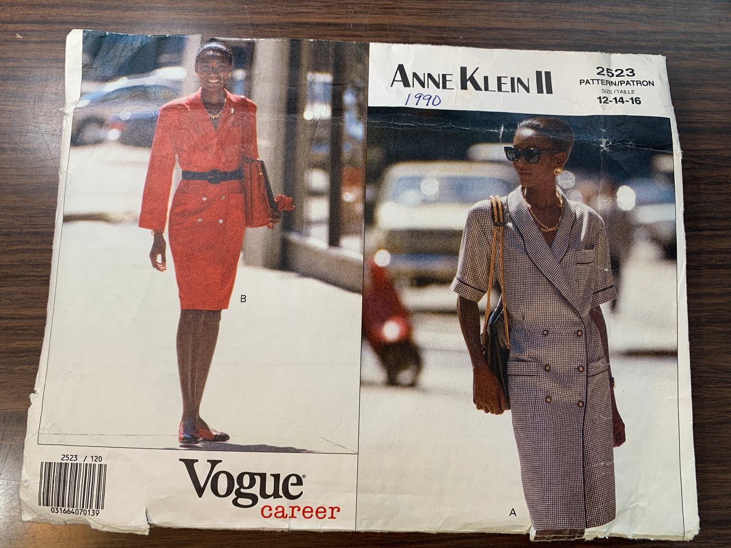 Vogue Anne Klein II Sewing Pattern 2523 Misses'/Misses' Petite Dress, Loose-Fitting, Button Front, Shoulder pads, Size 12, Cut, Vintage 1990