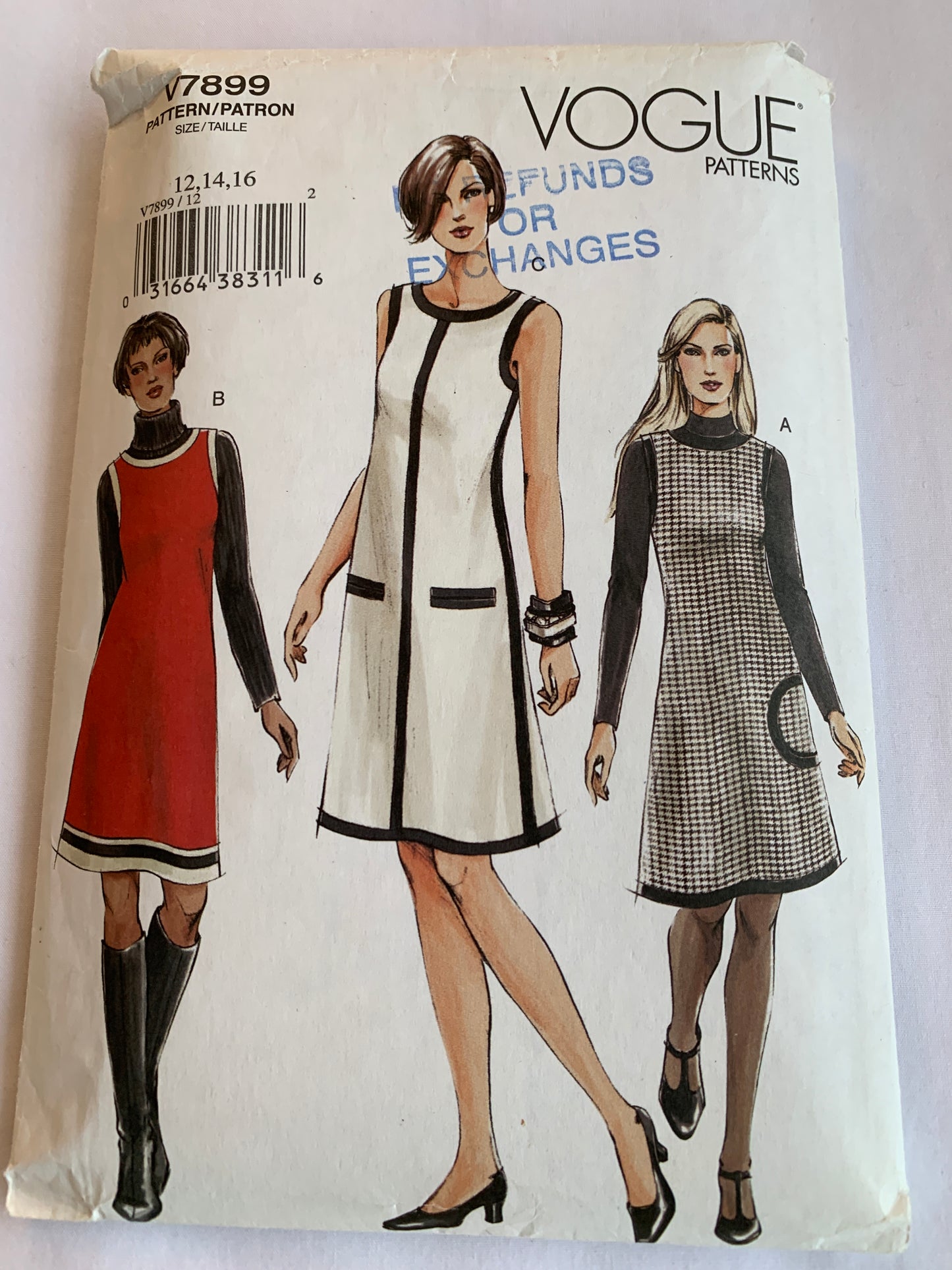 Vogue Sewing Pattern V7899 Misses'/Misses' Petite Dress, Jumper, Fitted, Pocket, Zipper Back, Size 12-16, Cut, 2004