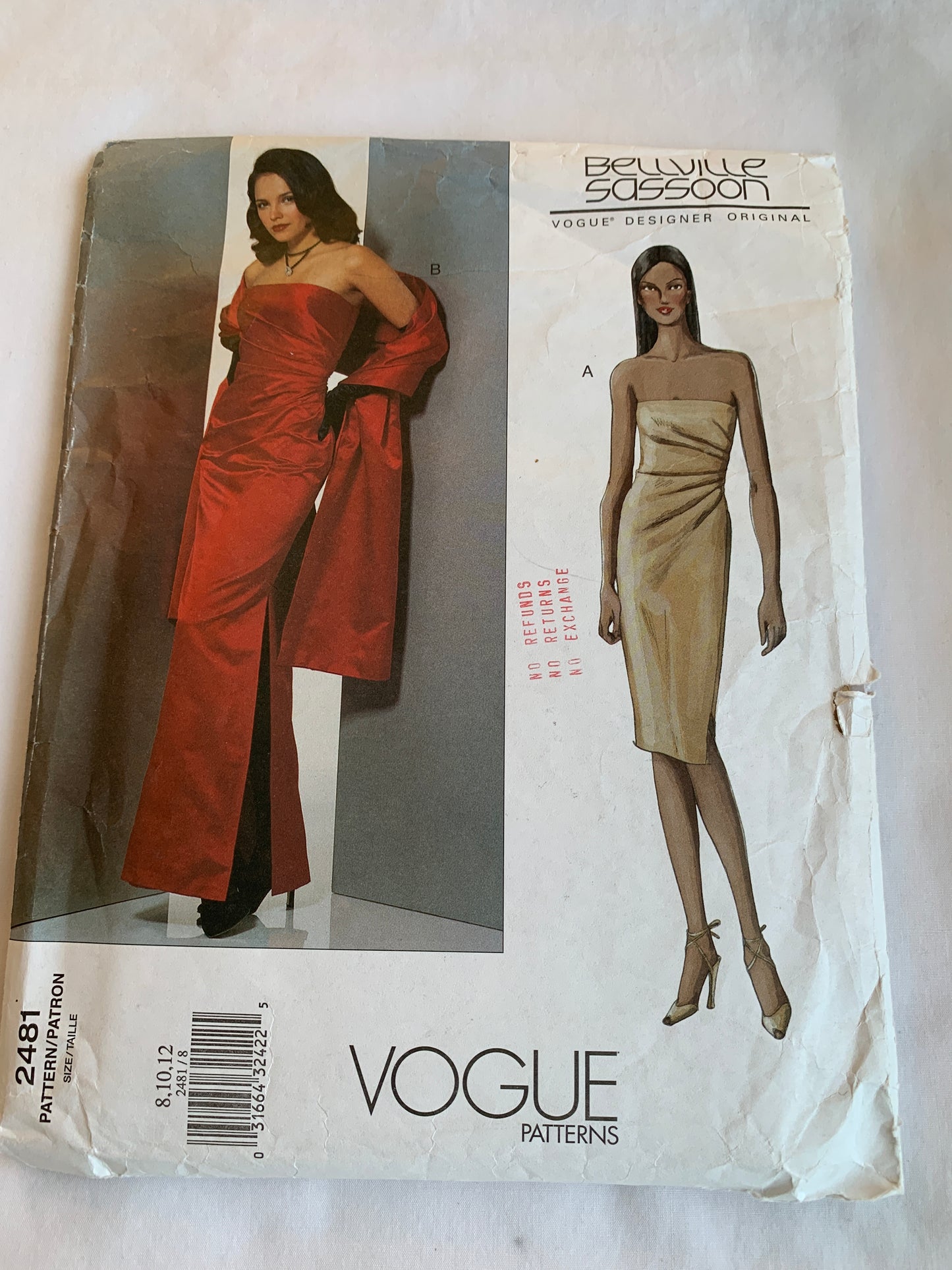Vogue Sewing Pattern 2481 Misses' Dress, Stole, Close-Fitting, Side Zipper, Size 12, Cut, 2006