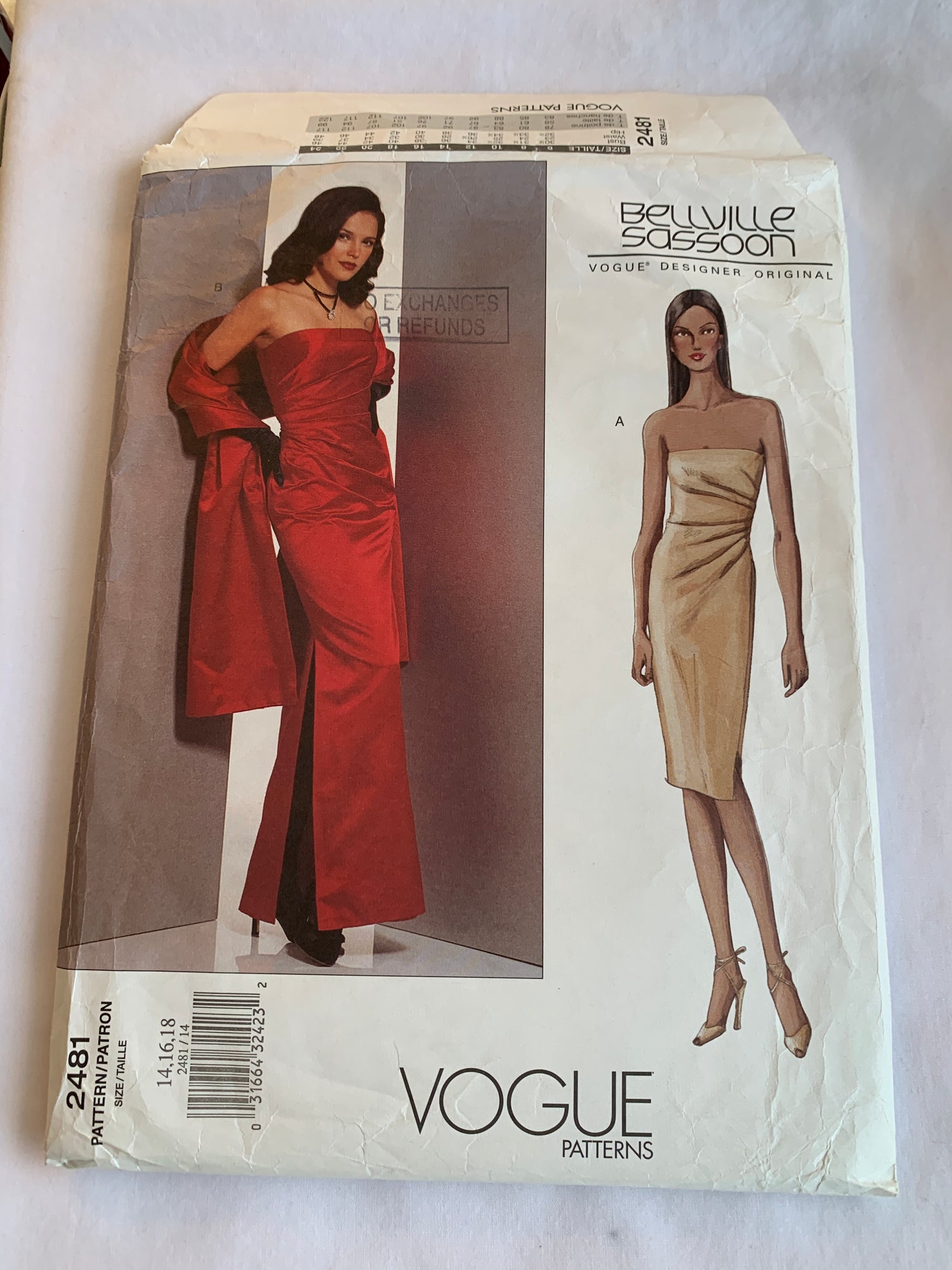 Vogue Sewing Pattern 2481 Misses' Dress, Stole, Close-Fitting, Side Zipper, Size 14-18, Cut, 2006