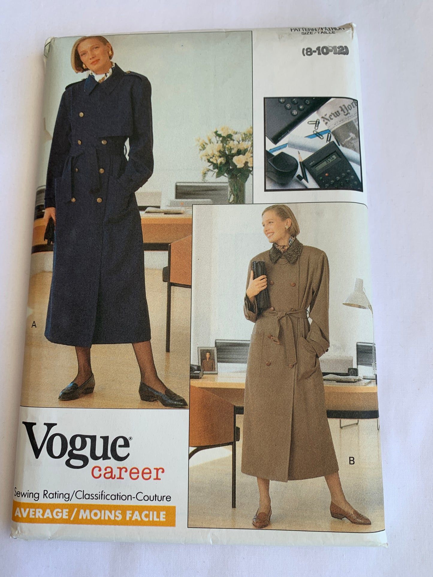 Vogue Sewing Pattern 7625 Misses'Petite Coat, Loose-Fitting, Shoulder Pads, Pockets, Double Breasted, Size 8-12, Uncut, Vintage 1989