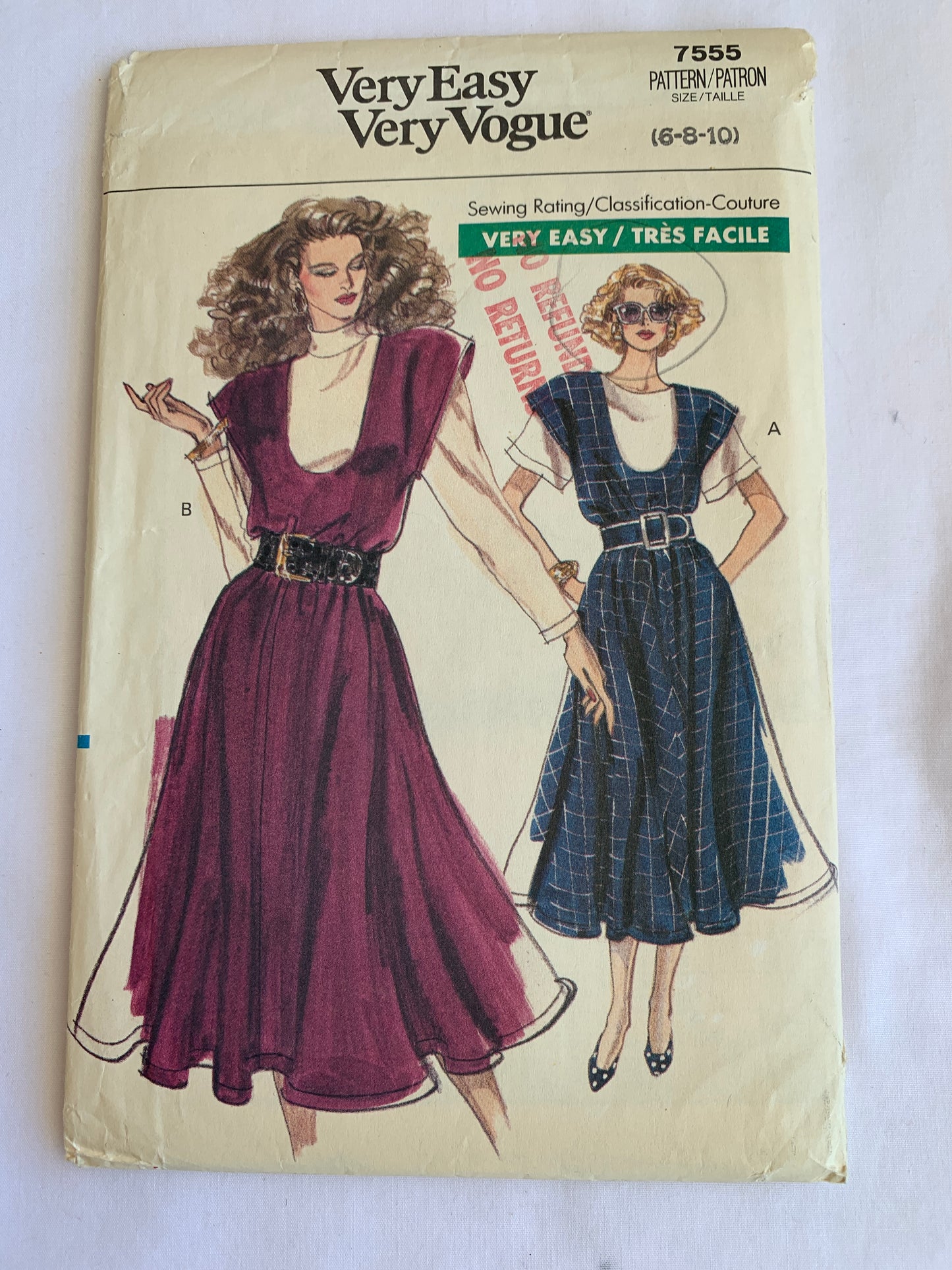 Vogue Sewing Pattern 7555 Misses'/Misses' Petite Jumper, Top, Loose-Fitting, Pullover, Zipper Back, Size 6-10, Uncut, Vintage 1989