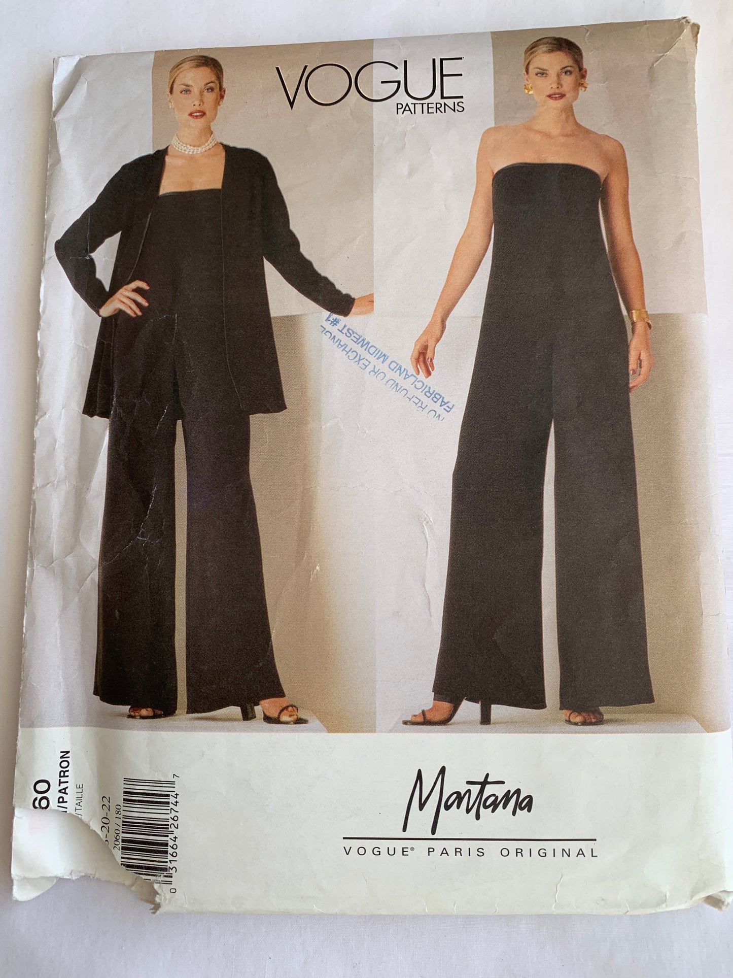 Vogue Sewing Pattern 2060 Misses'/Misses' Petite Jacket, Jumpsuit, Fitted, Princess Seams Zipper Back, Size 18-22, Uncut, Vintage 1997