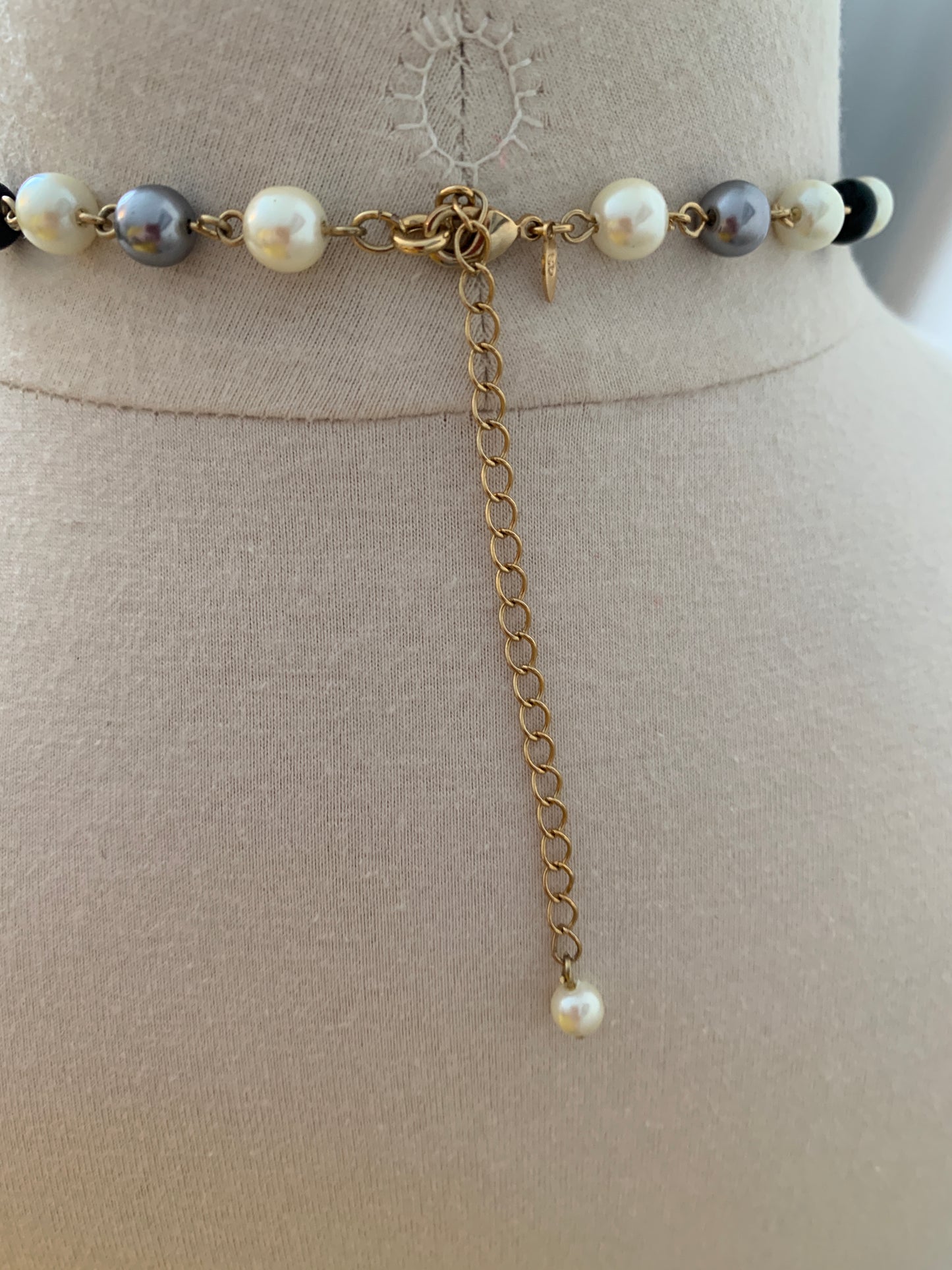 Vintage Avon 1990's Faux Pearl Beads, Lobster Clasp, Gold Tone, Costume Jewelry,Black, White, Silver Beads,