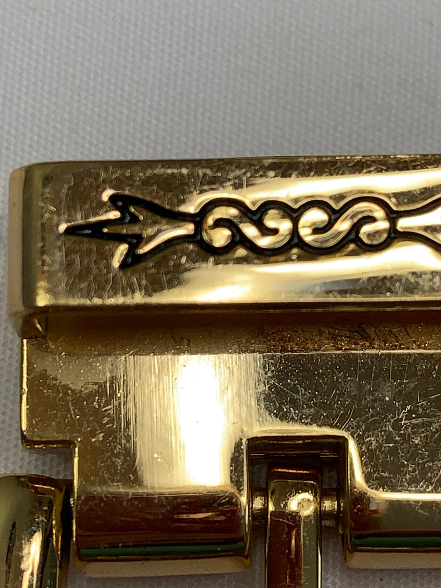 Vintage Pin Black Enamel Cross Belt Buckle, Gold Tone, Religious, 1 Inch Belt Used, Circa 1970's