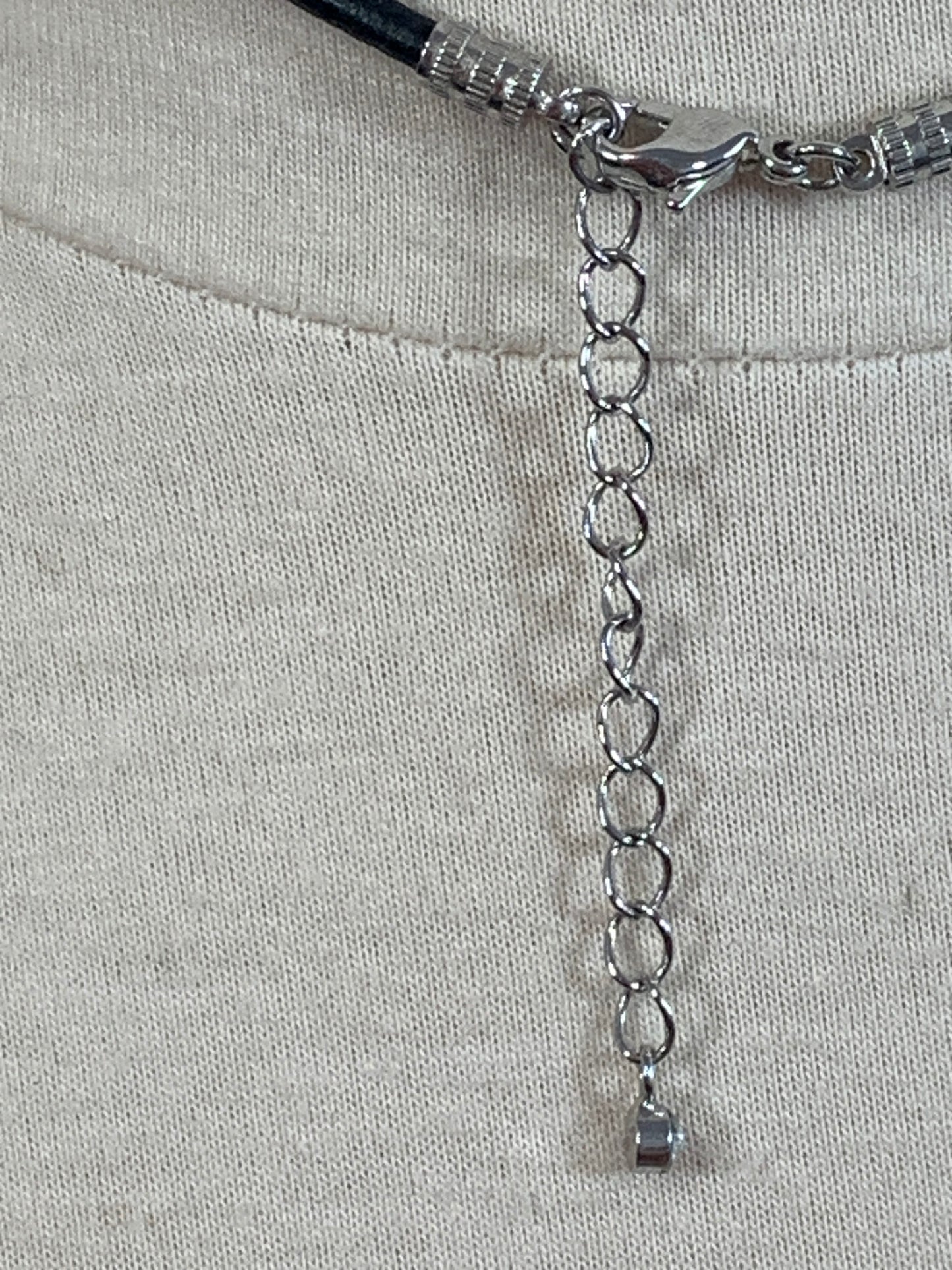 Vintage Handmade Choker Hippie Necklace, Lobster Clasp, Silver/Black/Rhinestone Pendant, Costume Jewelry
