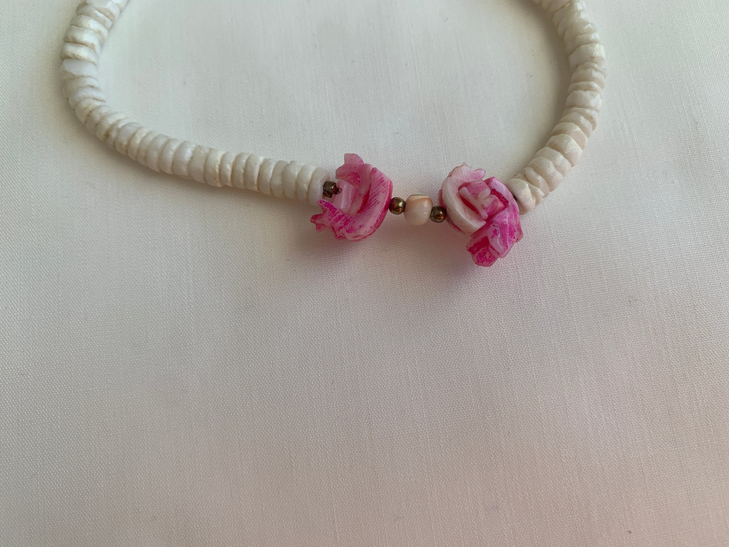 Ankle Bracelet, White and Pink Abstract Beads, Silver Screw Clasp