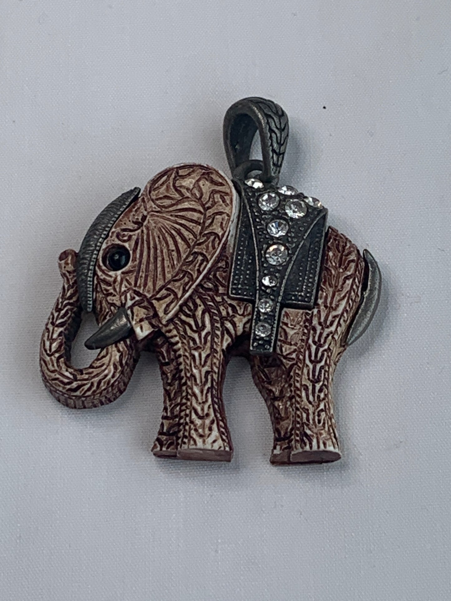 Elephant Necklace Pendant, Clear Rhinestones, Silver Bail, Black Rhinestone