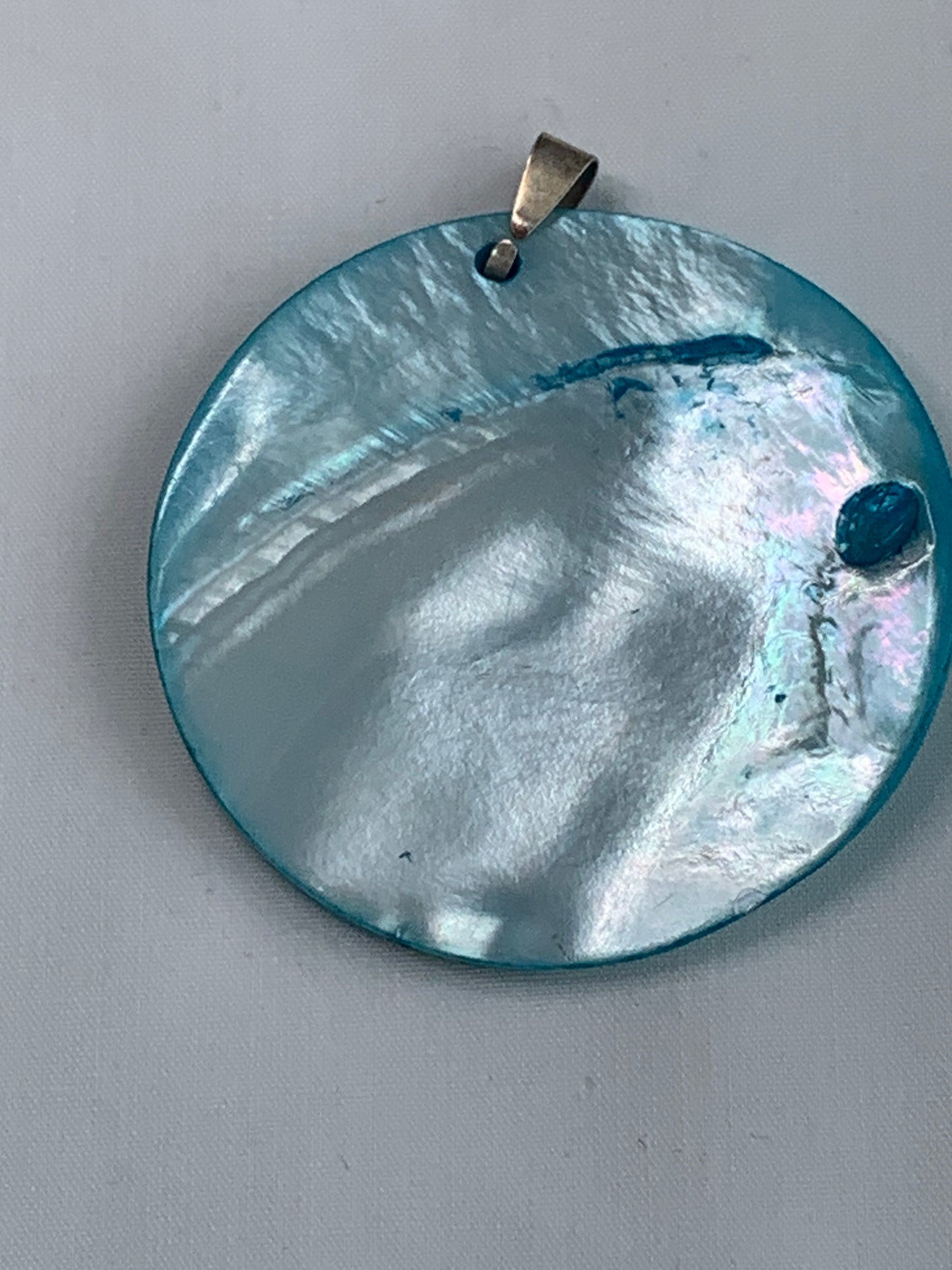 Blue Shell Like Appearance, Necklace Pendant, Silver Abstract Design, Sliver Tones