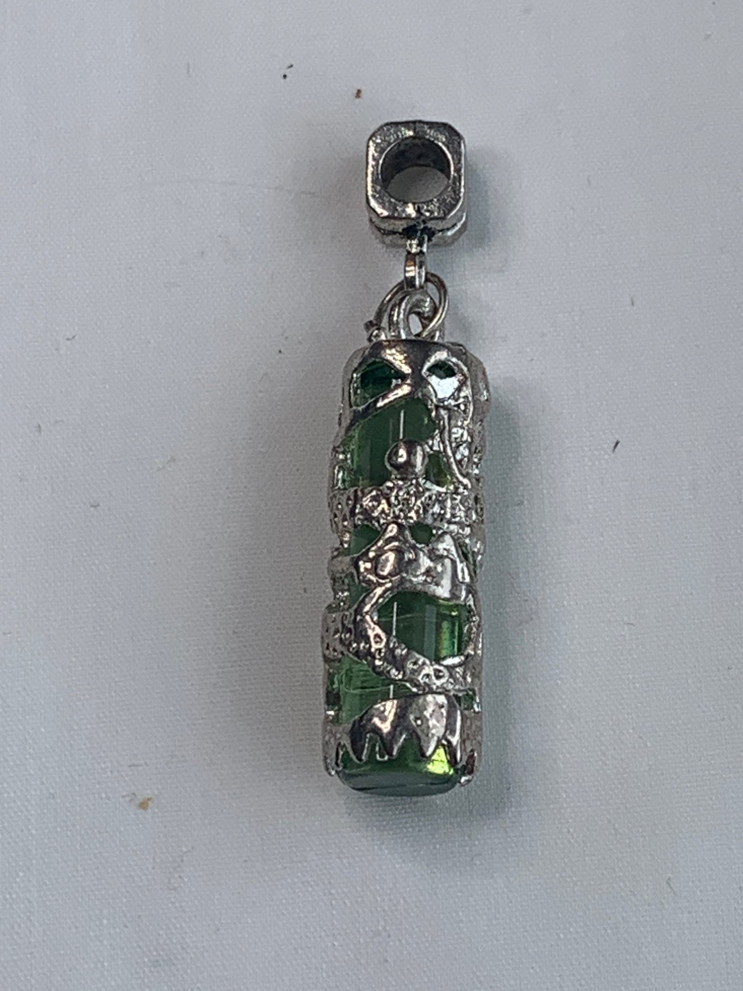 Cylinder Green Silver Necklace Pendant, Silver Bail, Abstract, Hippie