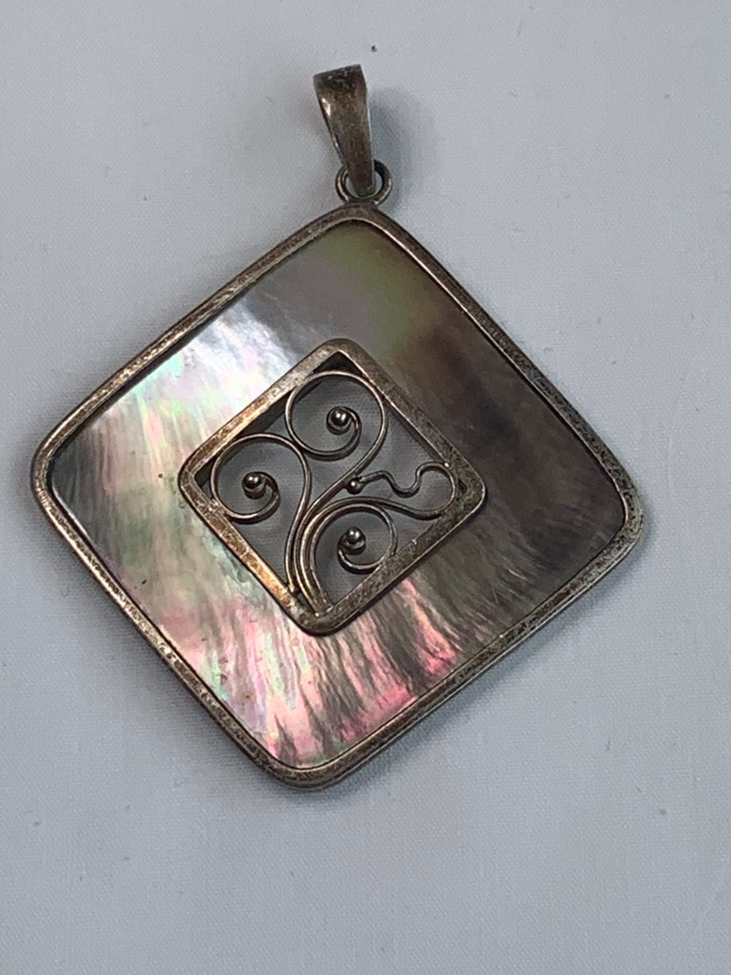 Imitation Shell Pendant, Gold Abstract, Gold Toned Bail, Square, Gold Design