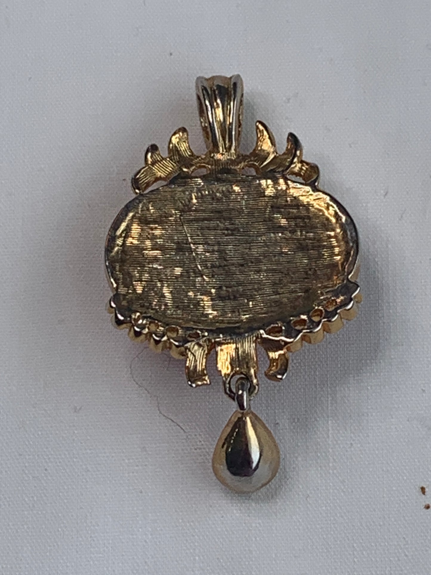 Chinese Style Pendant, Red Stone, Red Rhinestones, Gold Toned Bail, Clear Tear Drop Stone