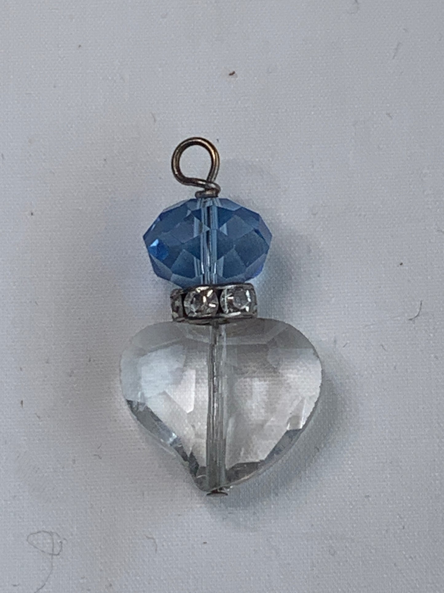 Heart Pendant, Blue Round Rhinestone, Heart Shaped Clear Rhinestone, Silver Rhinestones, Gold Toned Bail