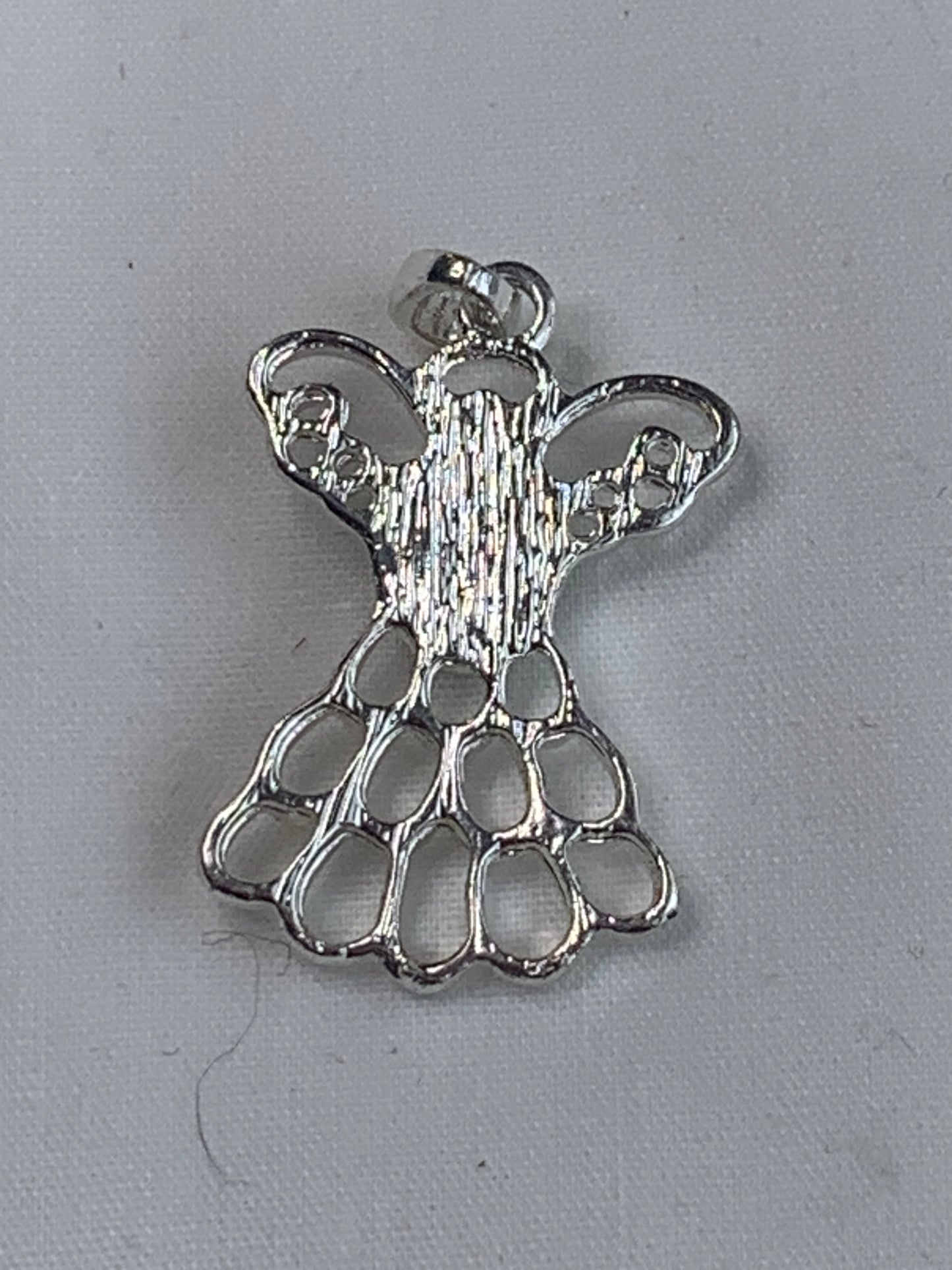 Silver Angel Pendant, Green Heart, Silver Bail
