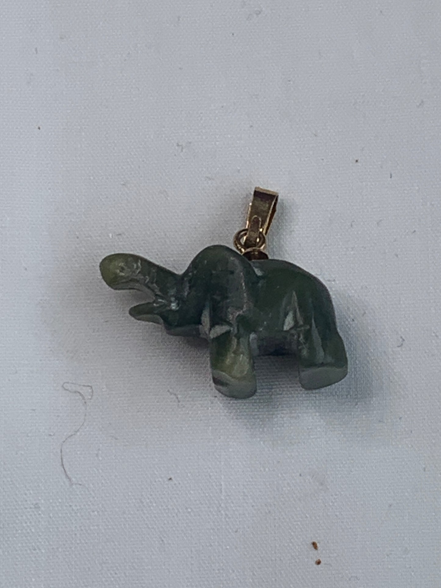 Green Elephant Stone Pendant, Gold Toned Bail