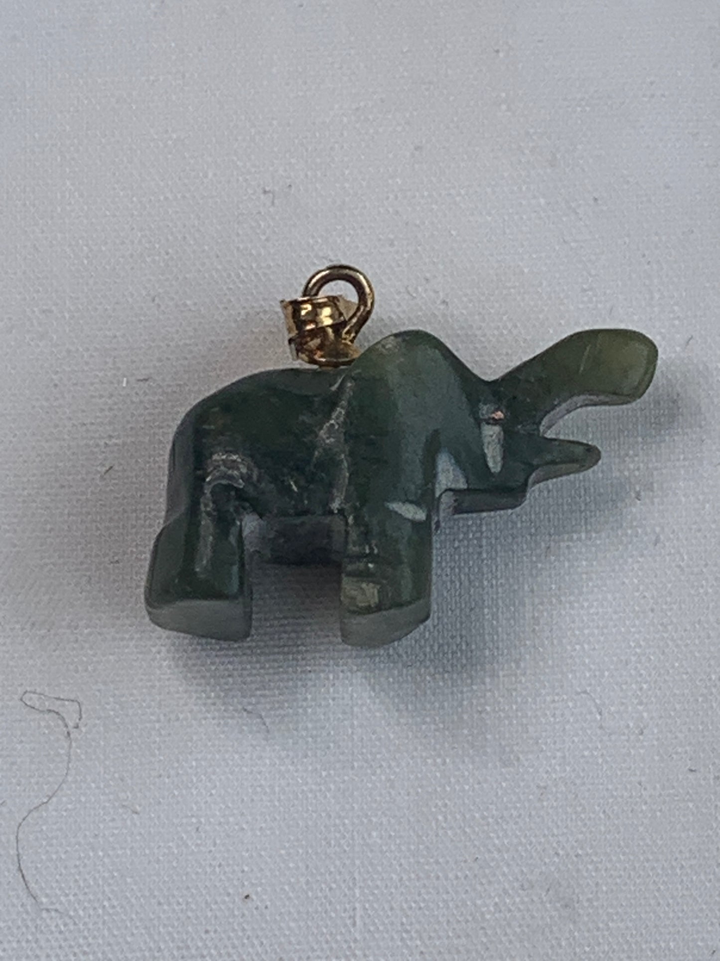 Green Elephant Stone Pendant, Gold Toned Bail