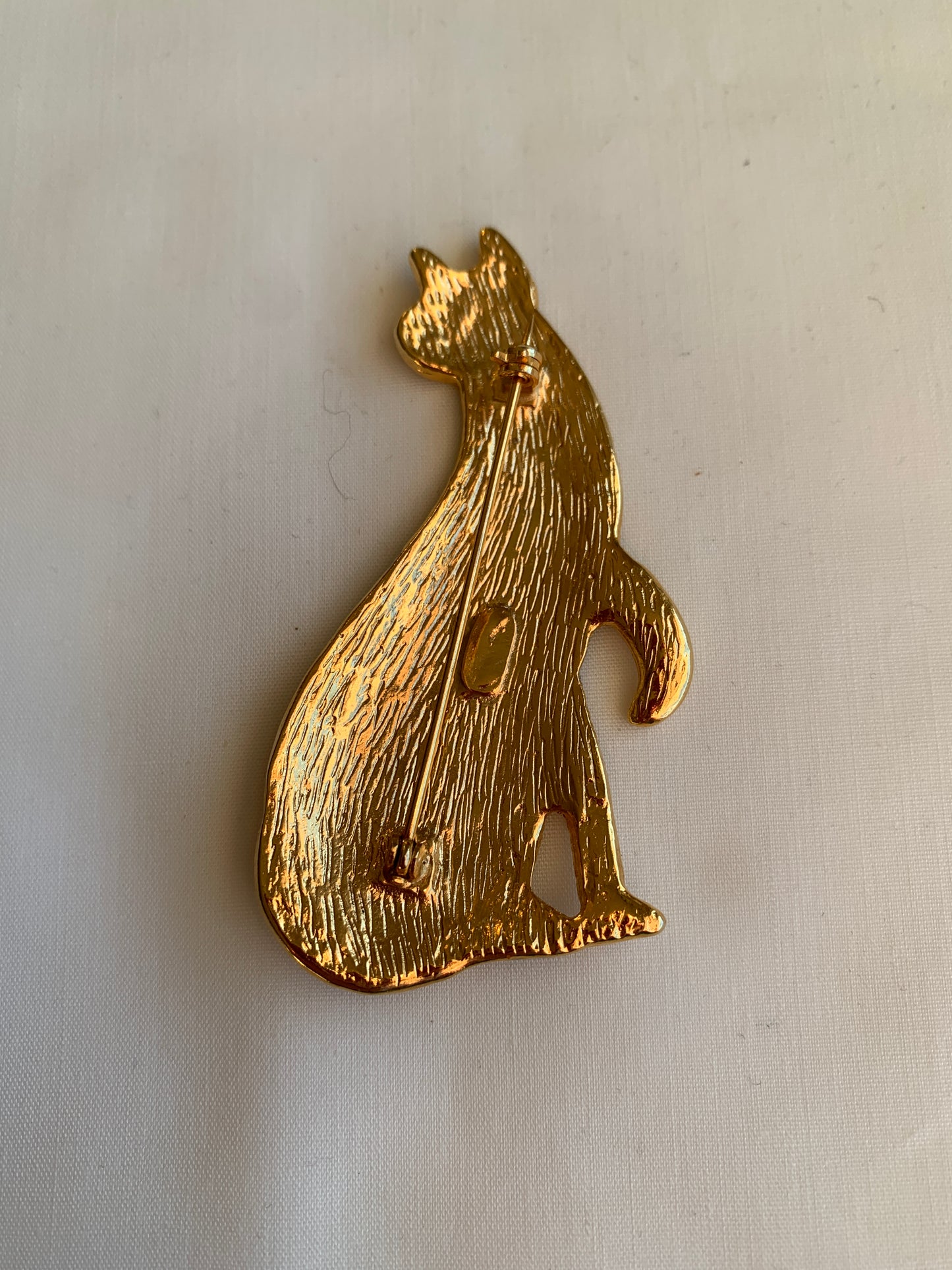 Cat Brooch Silver/Gold Tones, Rolled Safety Pin Closing, Textured