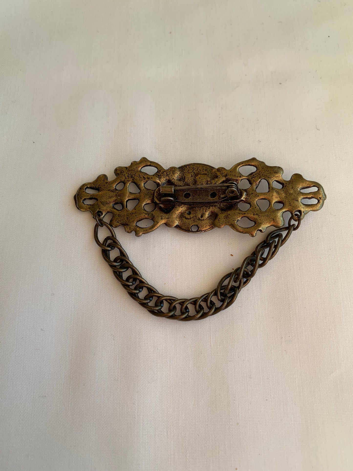 Abstract Egyptian Style Brooch, Rolled Safety Pin Closing, Textured , Bronzed Color