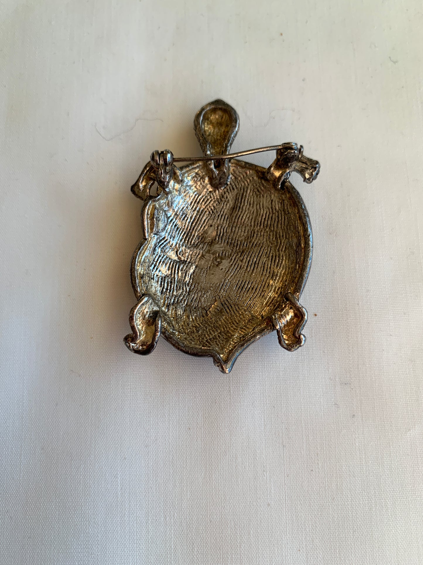 Turtle Pin Black/Silver Tones, Rolled Safety Pin Closing,