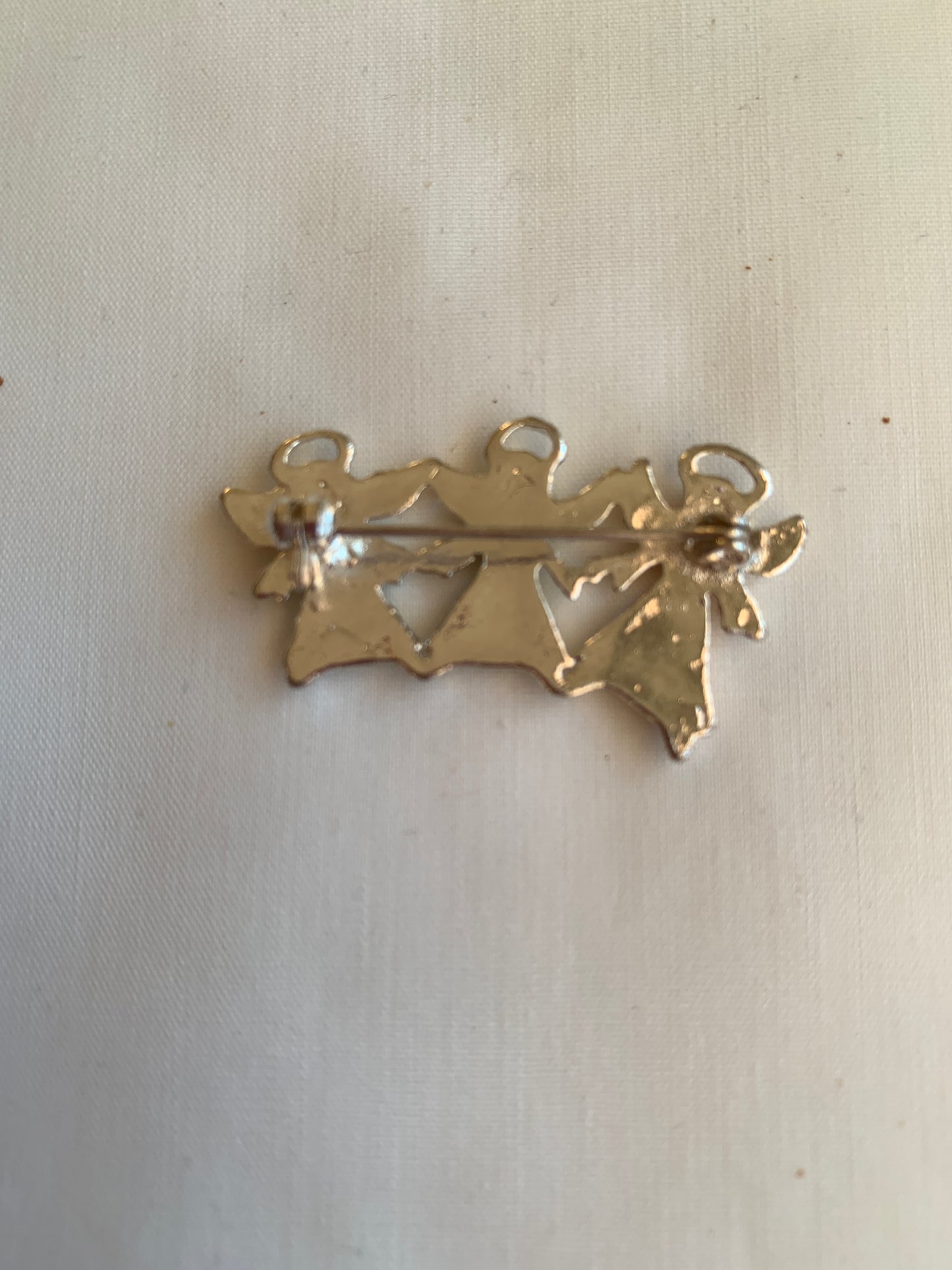 Three Angels, Pink, Green, Blue, Rolled Safety Pin Closing, Silver Toned