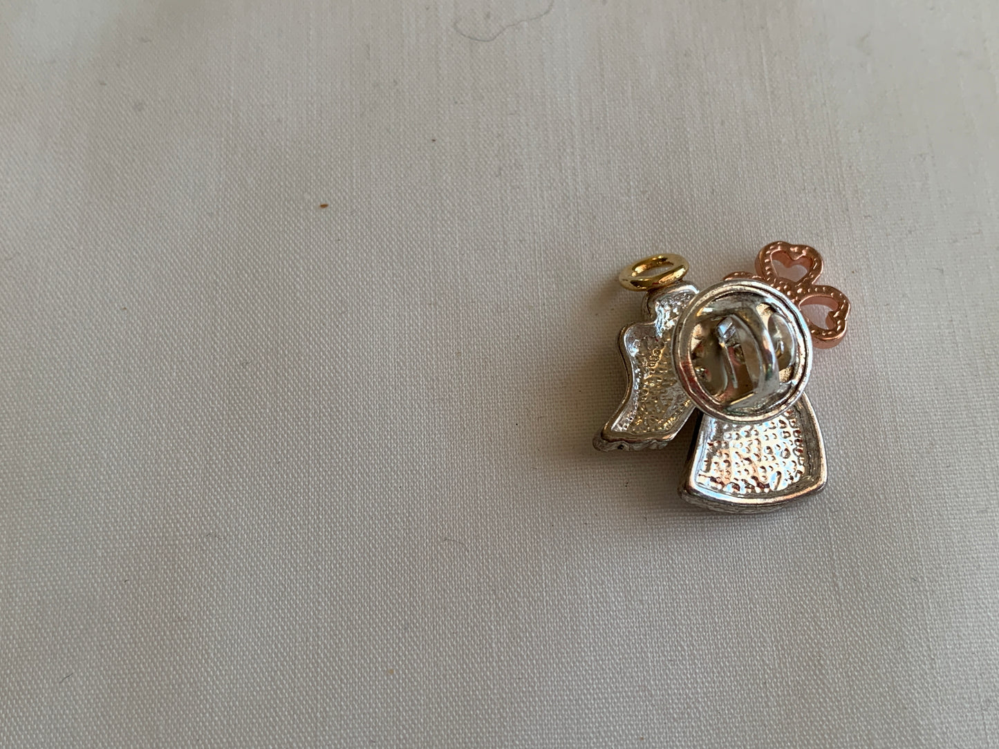 Angel with Glover Leaf Pin, Pin Closing, Clear Rhinestones, Gold/Silver Tone