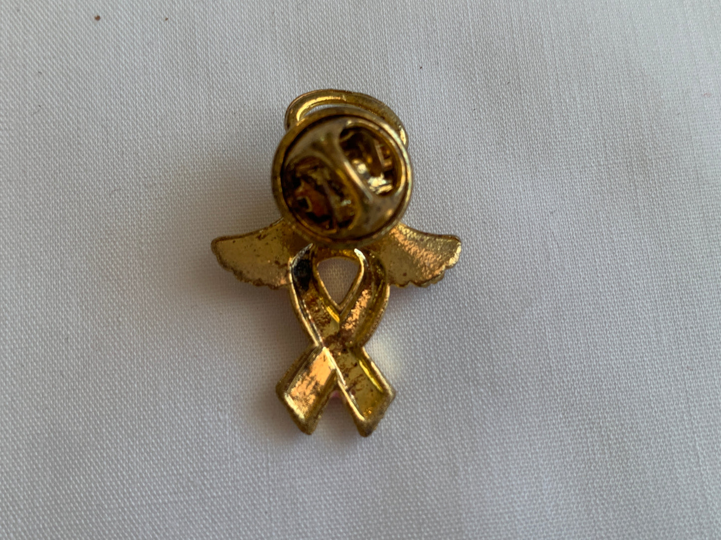 Breast Cancer Pink Pin, Pin Closing, Colored Rhinestones, Gold Tone