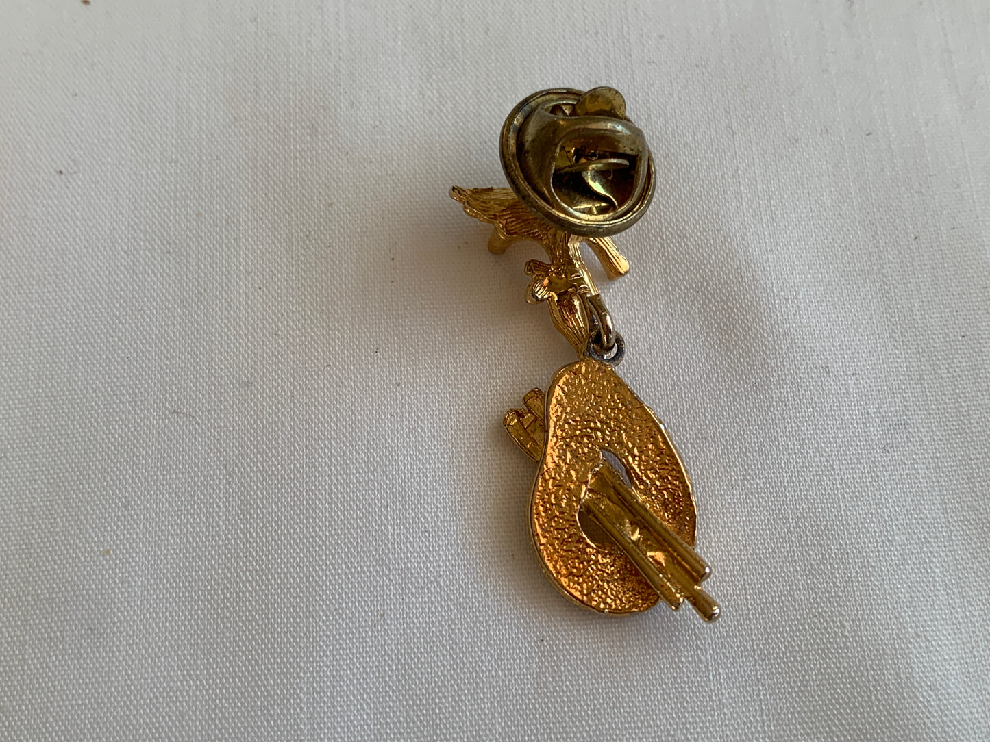 Cherub Angel Painters Palette Pin, Pin Closing, Colored Rhinestones, Gold Tone