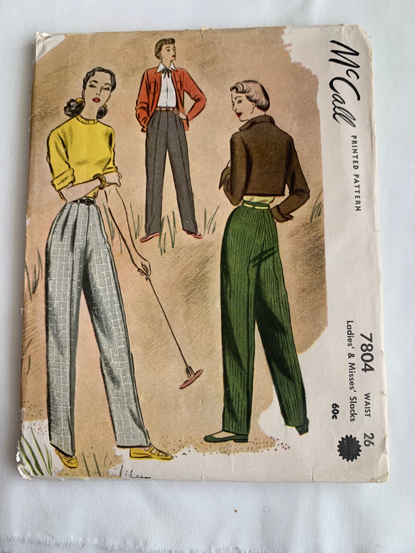 McCall's Sewing Pattern 7804 Misses' Pants, Slacks, Side Zipper, Pockets, Waist 26, Cut, Vintage 1949