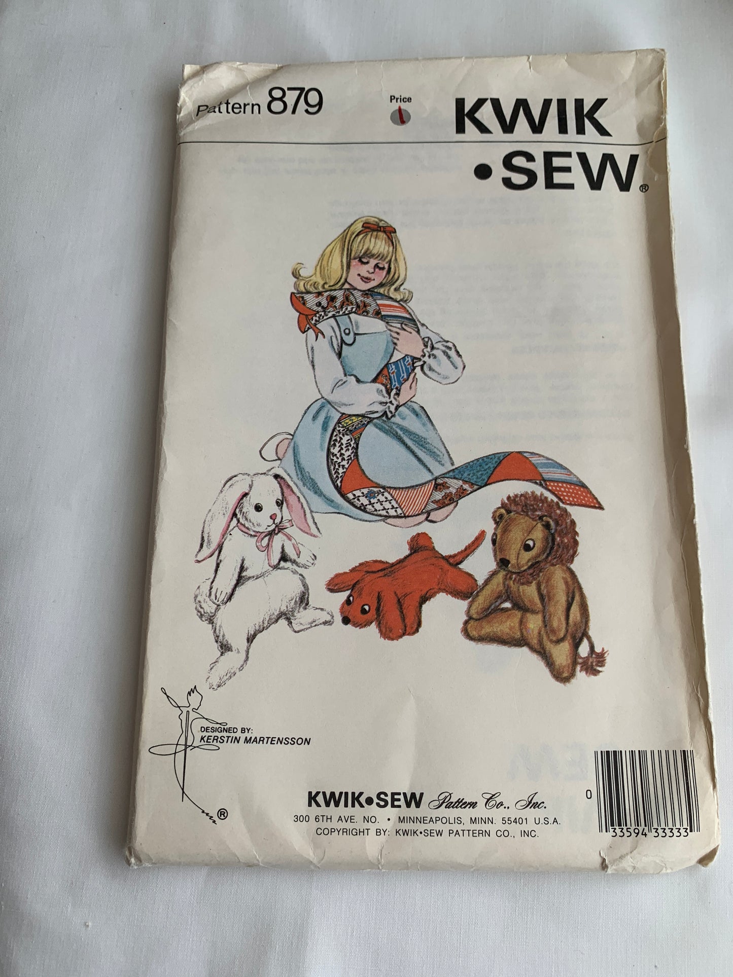 Kwik Sewing Pattern 879 Crafts, Stuffed Animals, Rabbit, Snake, Dog, Lion, Uncut, Vintage 1980