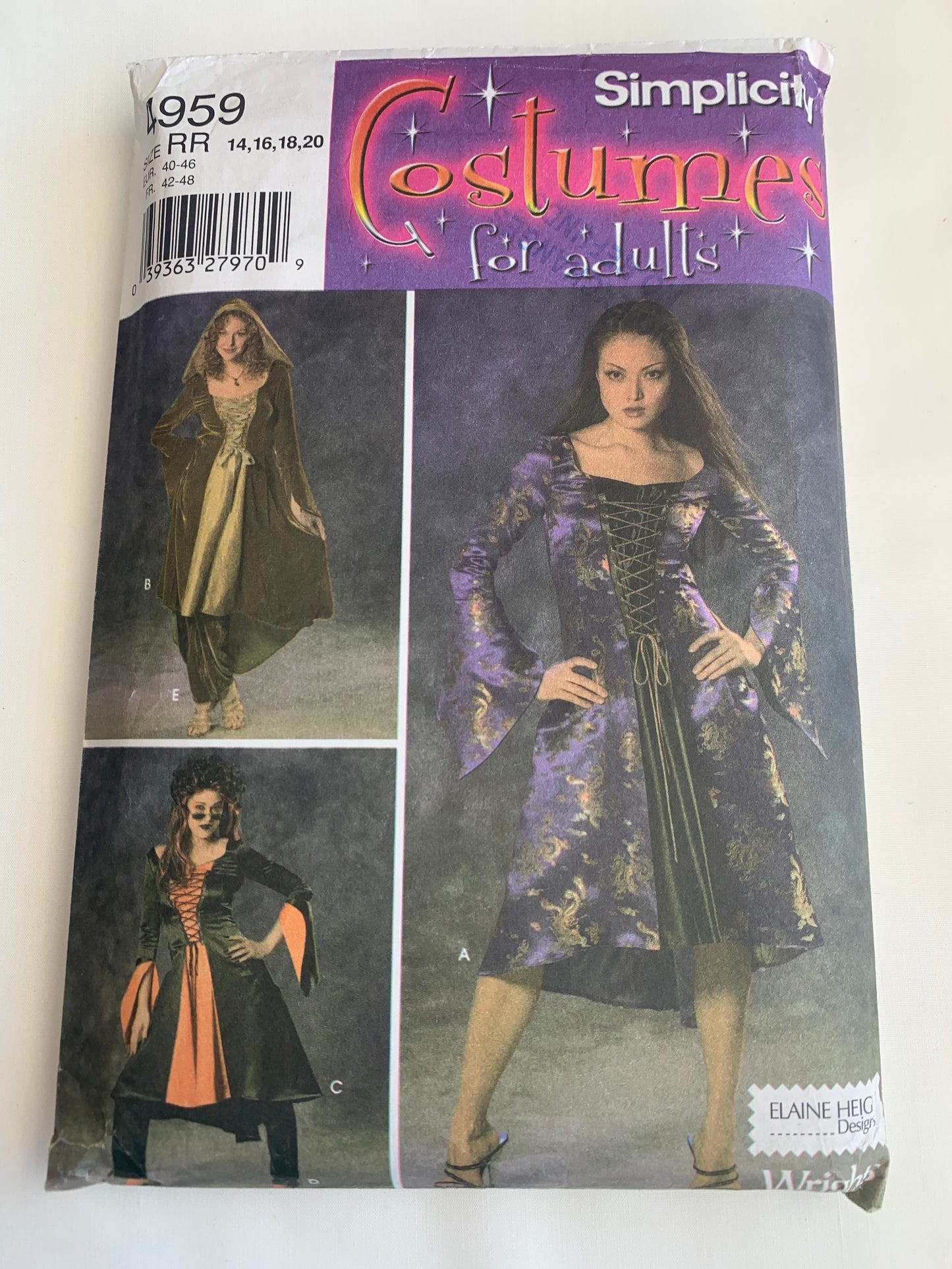 Simplicity Sewing Pattern 4959 Misses' Adult Costumes, Witch, Gothic, Dress, Pants, Long Sleeves, Hood, Size 14-20, Cut, 2004