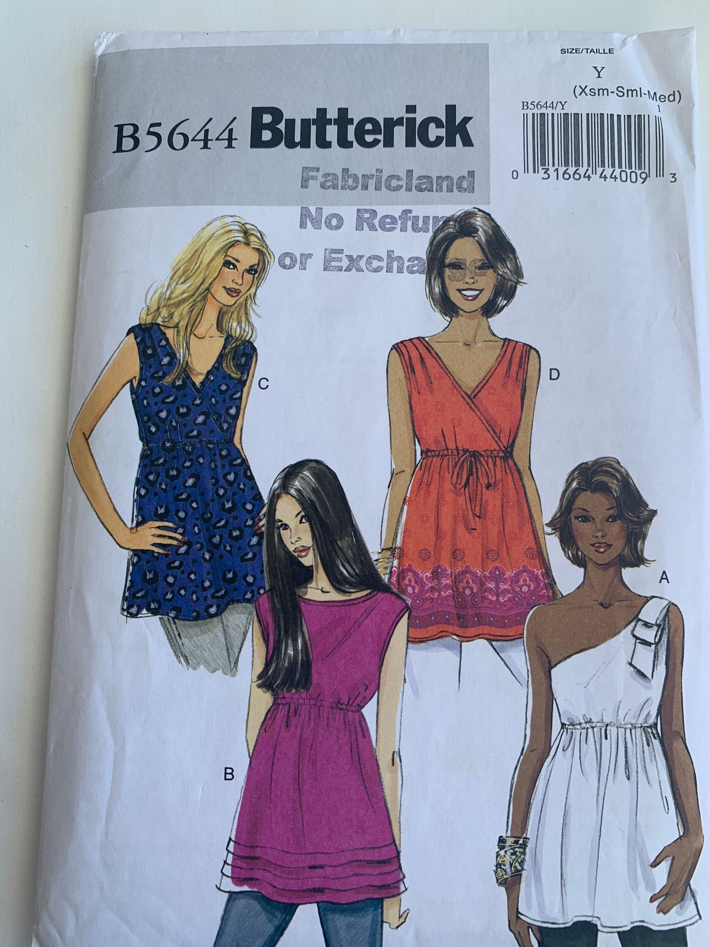 Butterick Sewing Pattern B5644 Misses' Top, Sleeveless, Semi-Fitted, 4 Variations, Size 4-10, Cut, 2011