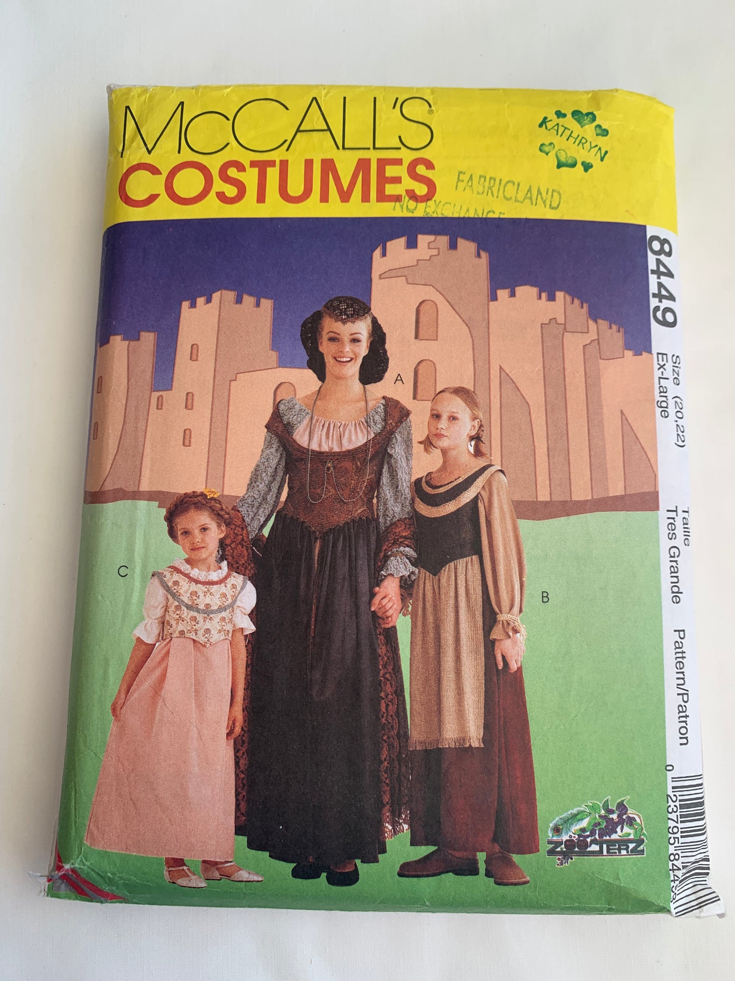 McCall's Sewing Pattern 8449 Misses' Costumes, Halloween, Dress-Up, Medieval, Size 20-22, Cut, Vintage 1996