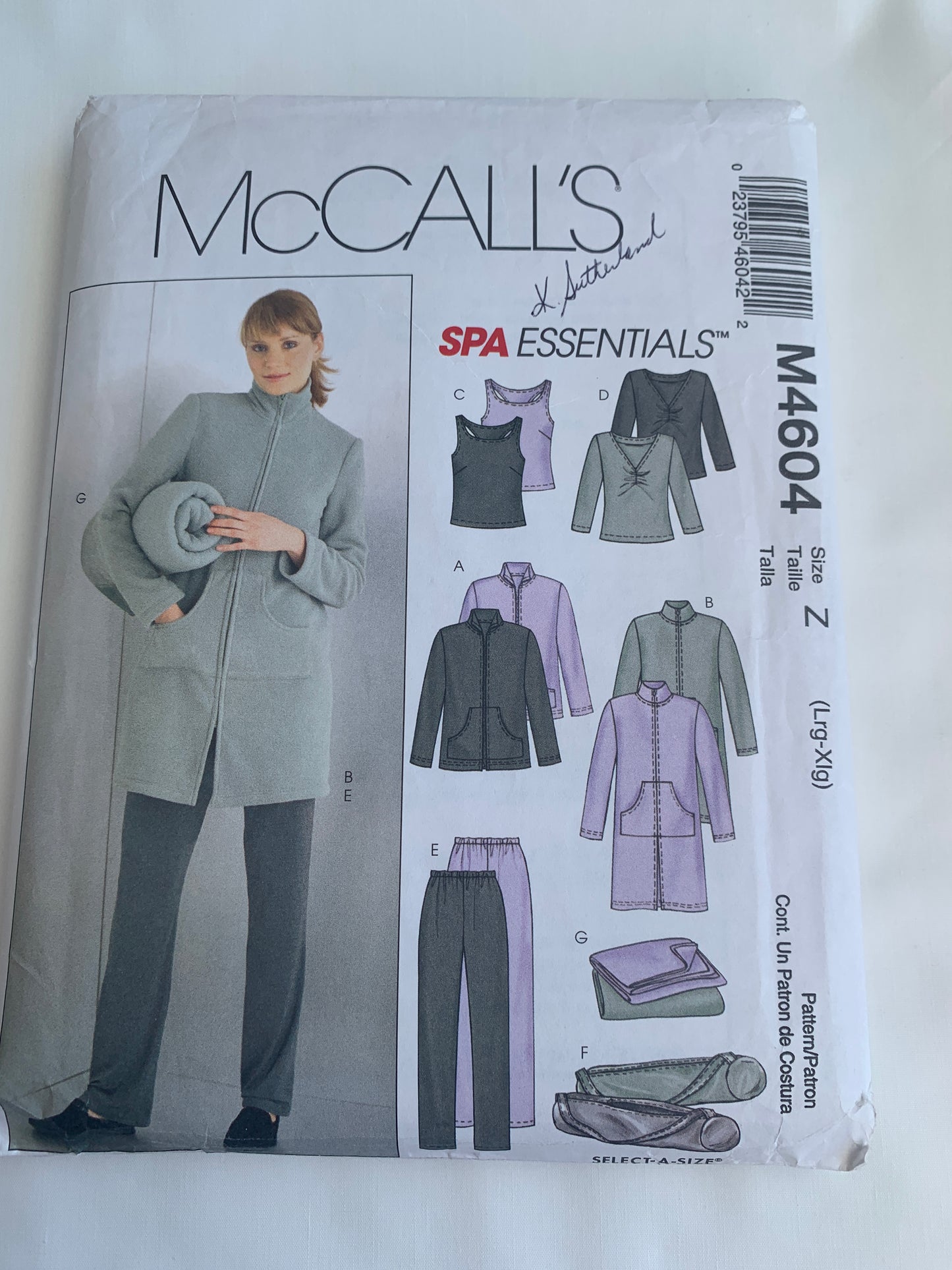 McCall's Sewing Pattern M4604 Misses' Unlined Jacket, Tops, Pants, Bag, Blanket, Front Zipper, Long Sleeves, Elastic Waist, Pockets, Size 16-22, Cut, 2004